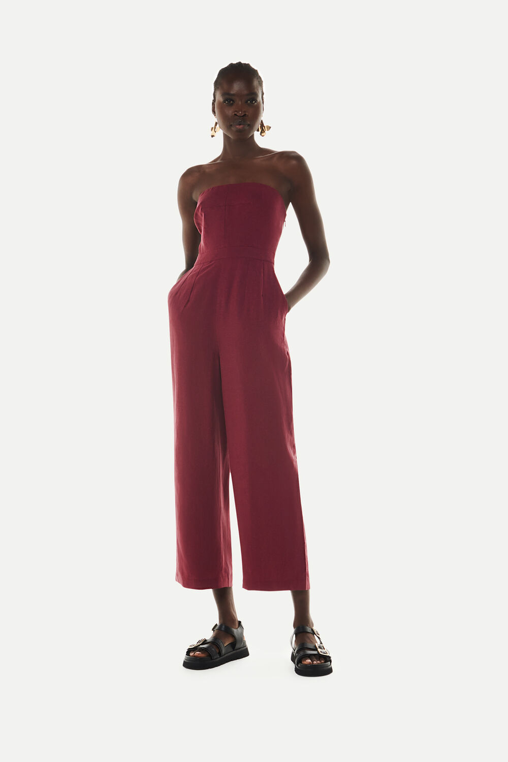 Burgundy Bandeau Jumpsuit
