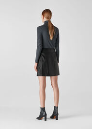 Tie Detail Leather Aline Skirt Black
