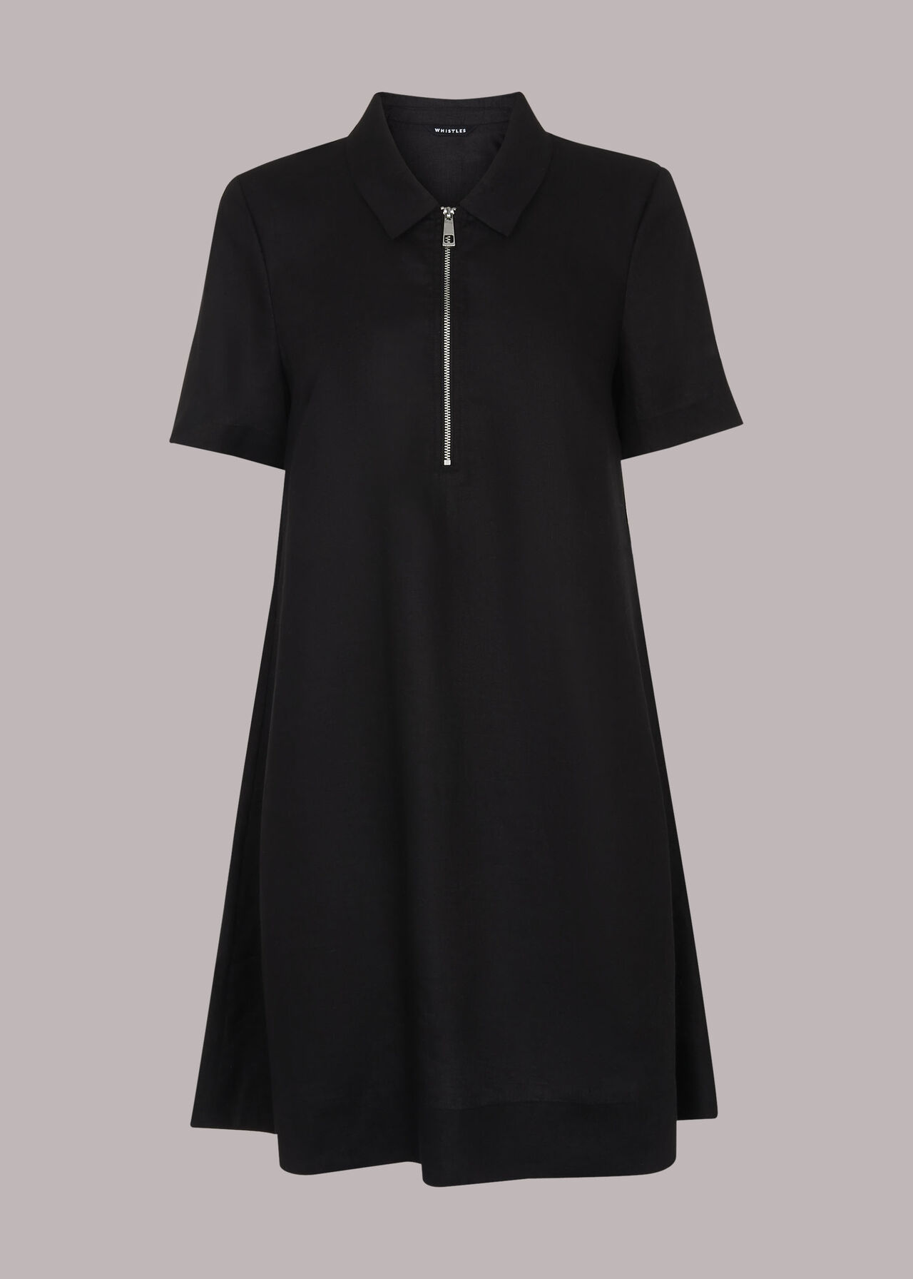 Black Zip Front Linen Dress | WHISTLES
