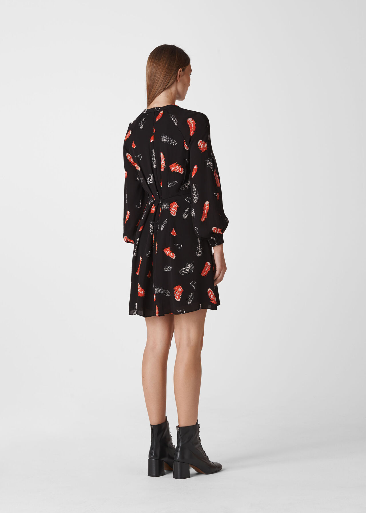 Jasmine Feather Print Dress Black/Multi