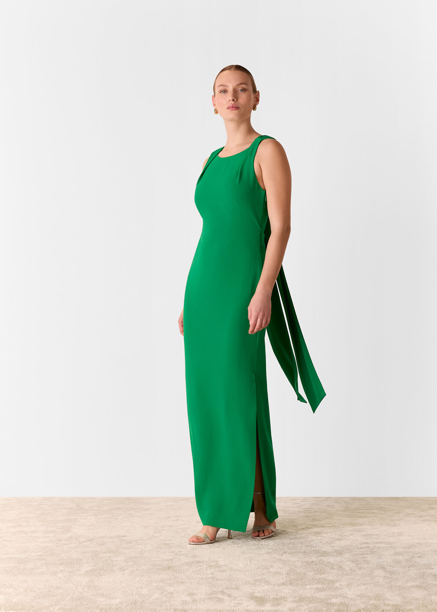 Checked Tie Back Slit Maxi Dress in Green main image 1