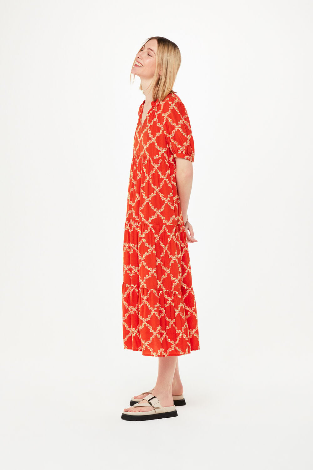 Red Daisy Trellis Trapeze Dress