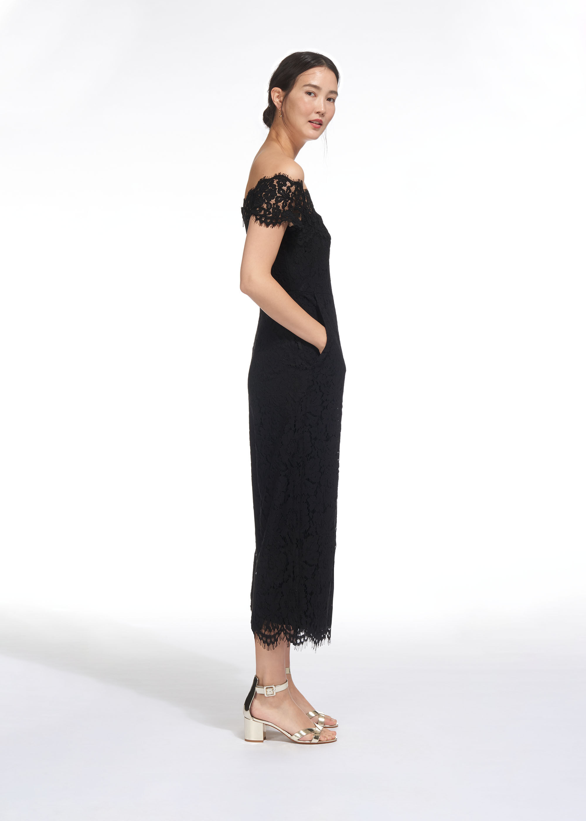 Black Off Shoulder Lace Jumpsuit