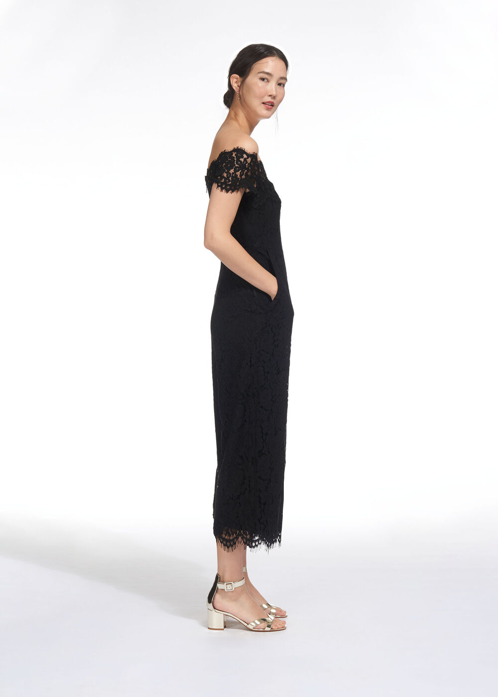 Off Shoulder Lace Jumpsuit Black