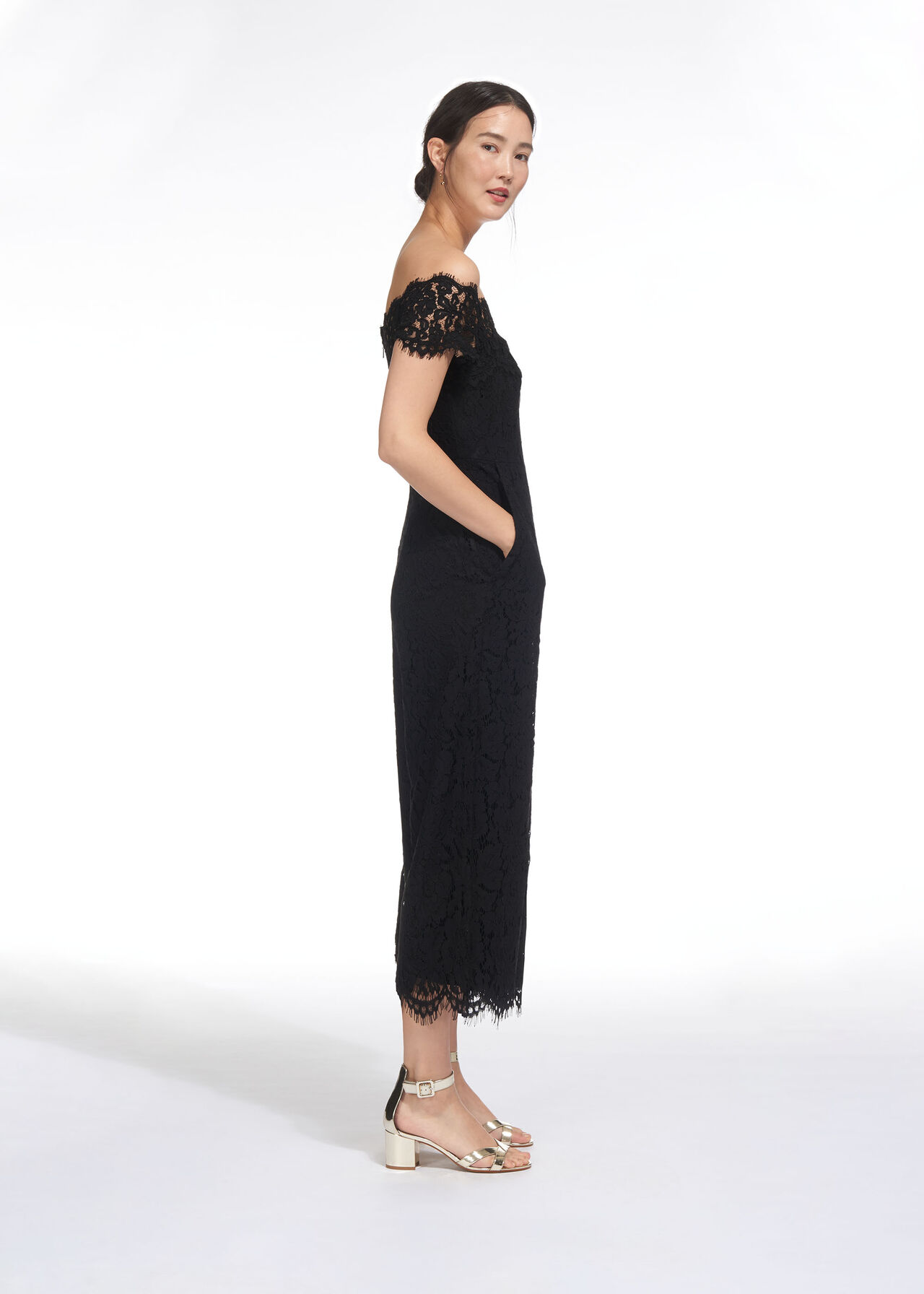 Off Shoulder Lace Jumpsuit Black