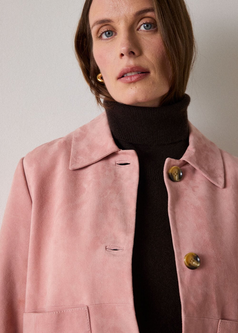 Pink Button Cropped Suede Jacket
