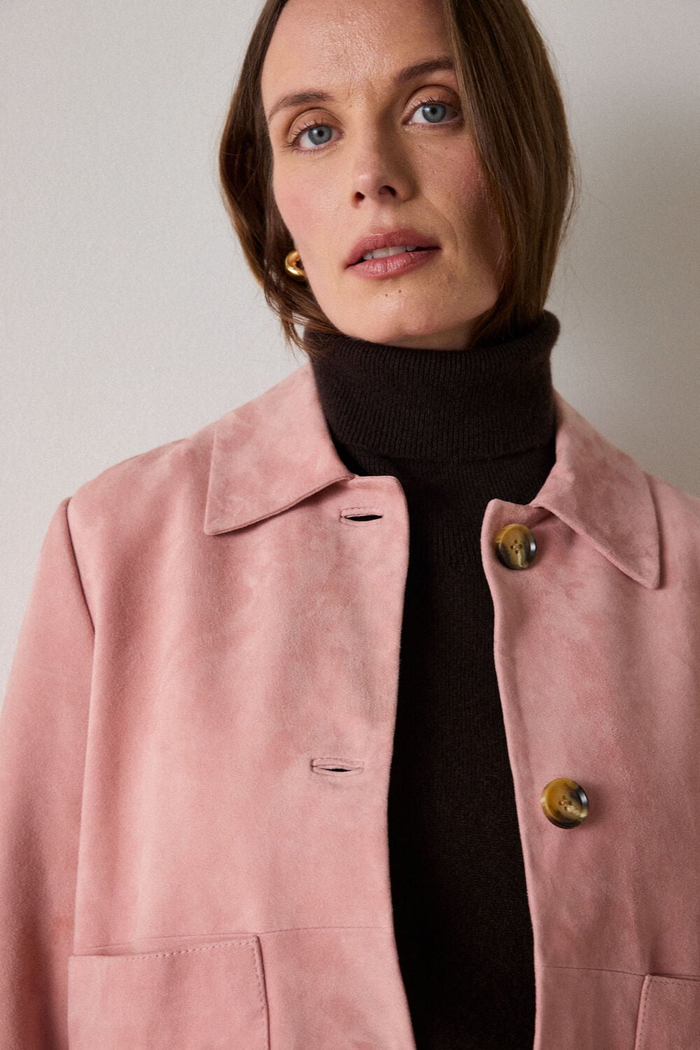 Button Cropped Suede Jacket