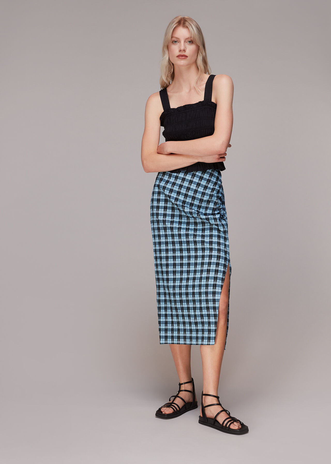 Gingham Ruched Front Skirt