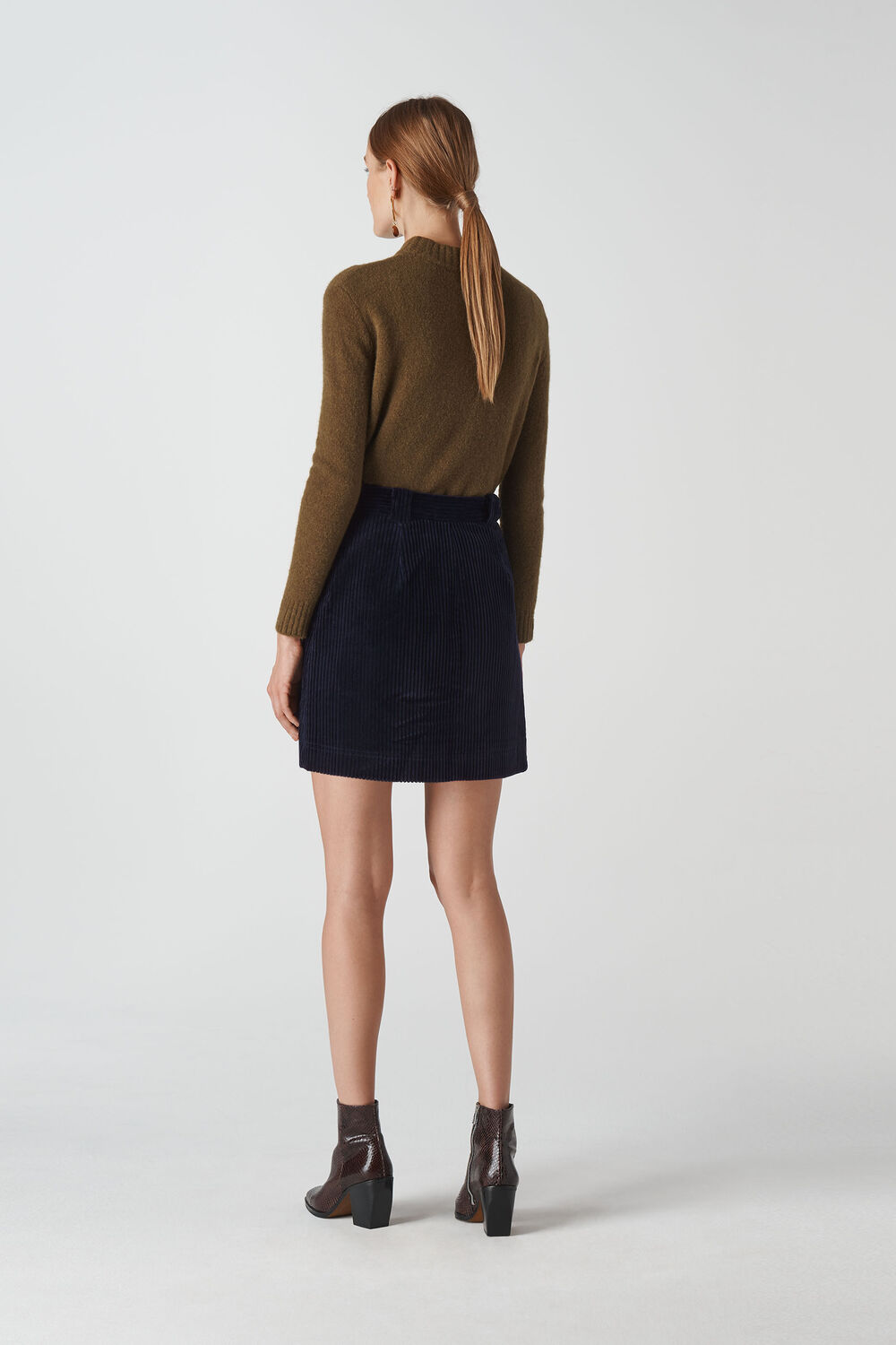 Cord Resin Buckle Skirt Navy