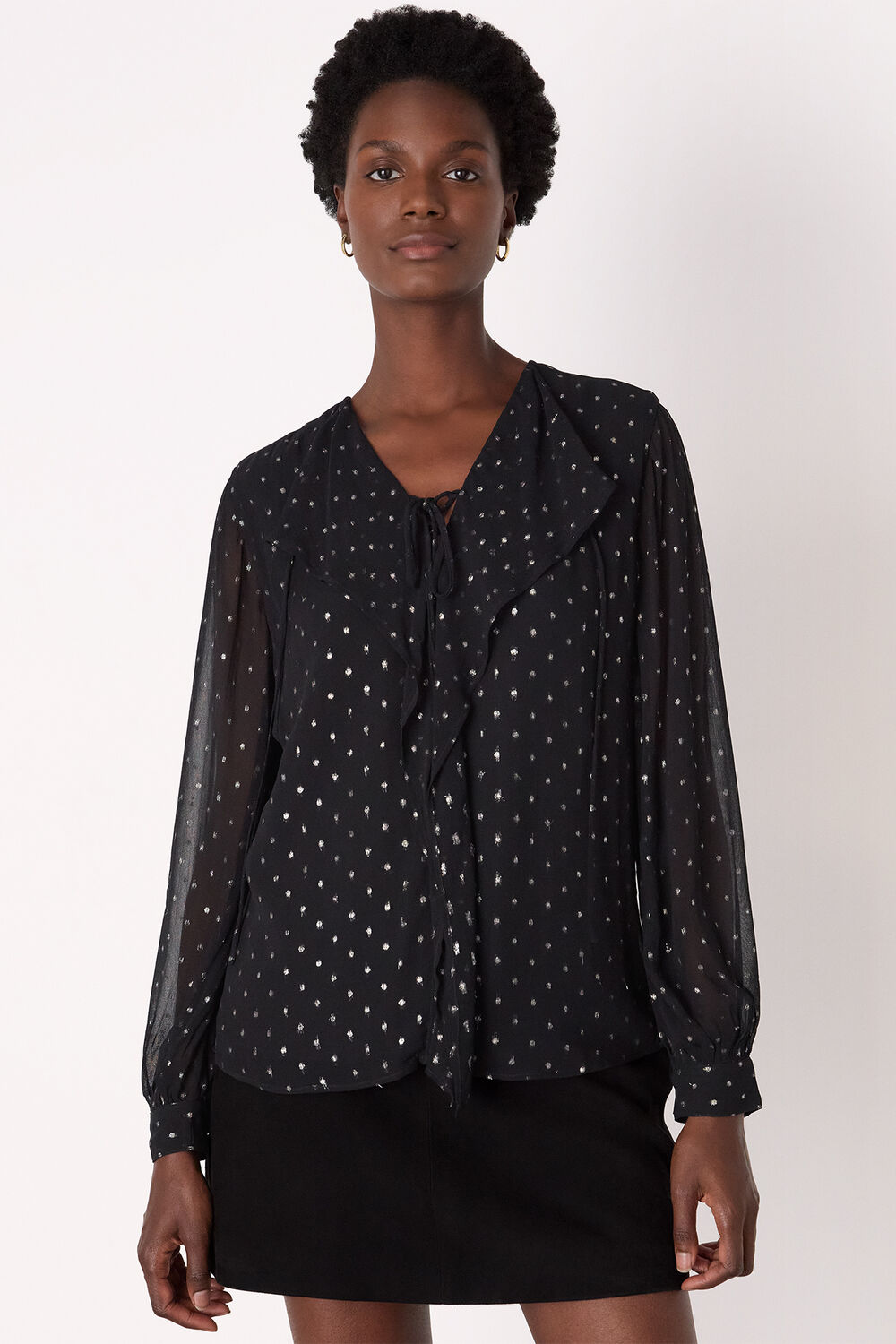 Black Metallic Dobby Frill Blouse