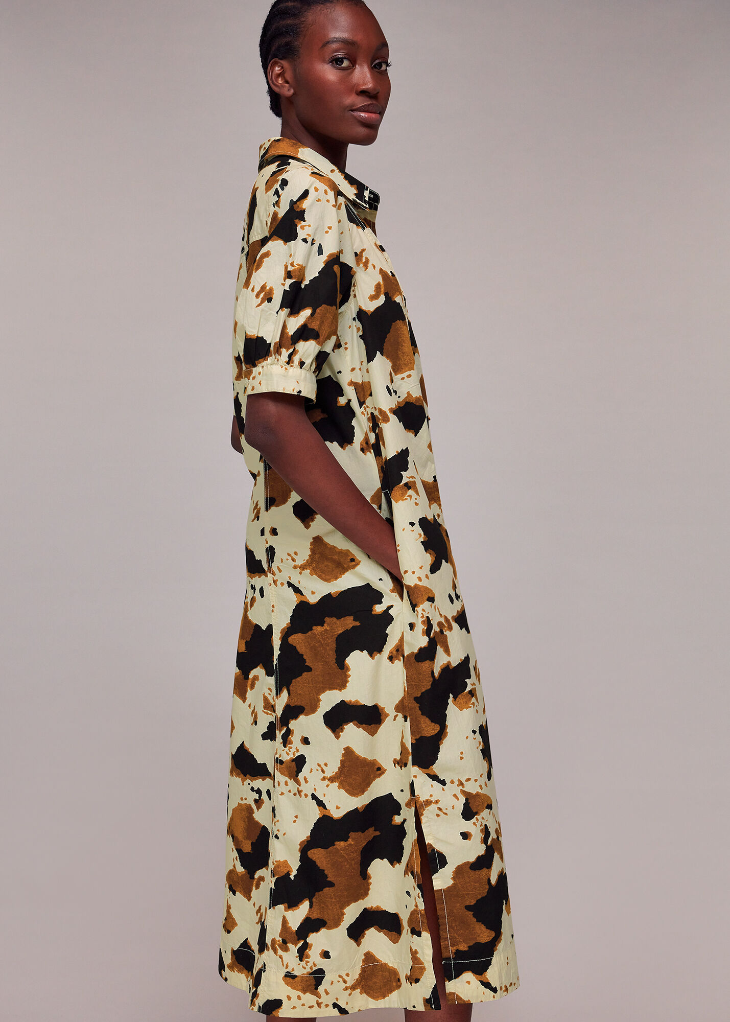 Brown/Multi Cow Print Shirt Dress | WHISTLES | Whistles UK