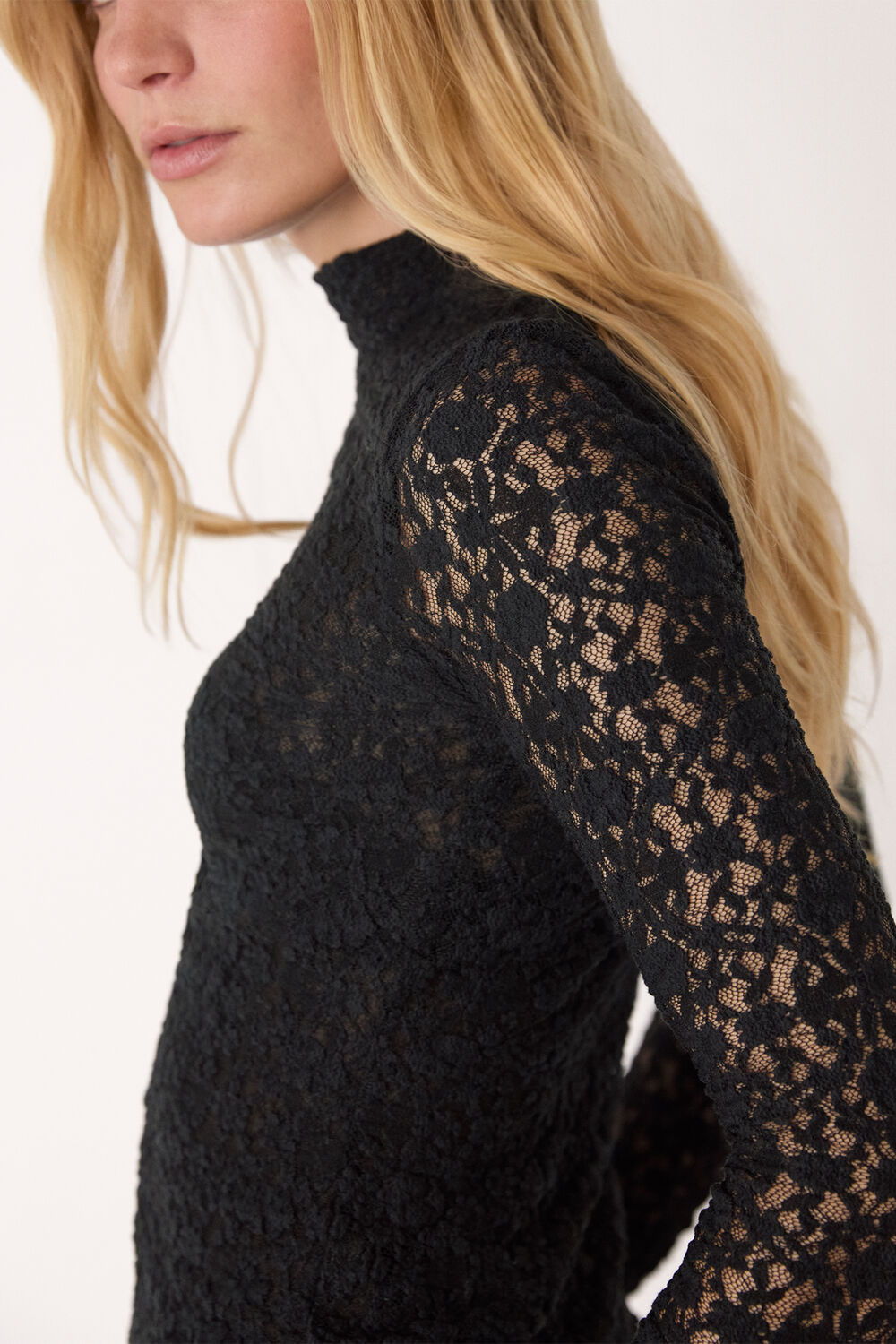 Black Lace Detail High Neck Top