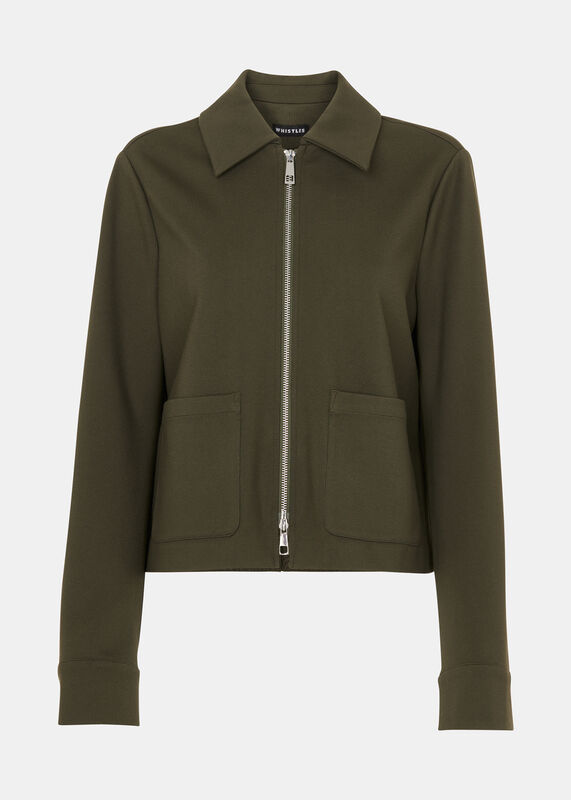 Khaki Marla Ponte Zip Through Jacket