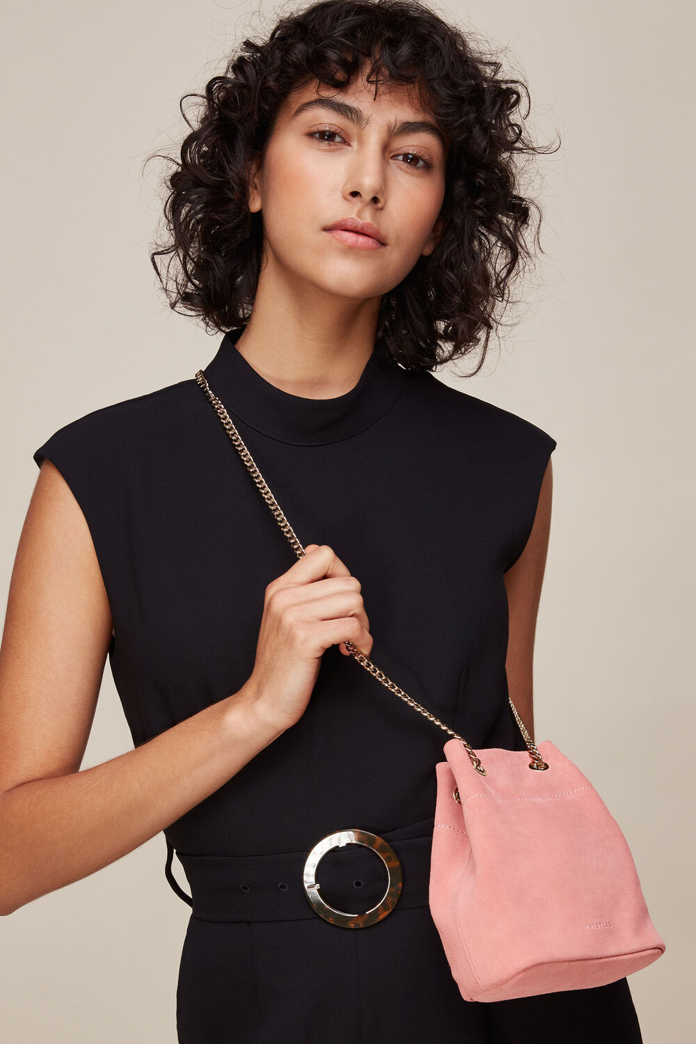 Ivy Chain Drawstring Bag Pink
