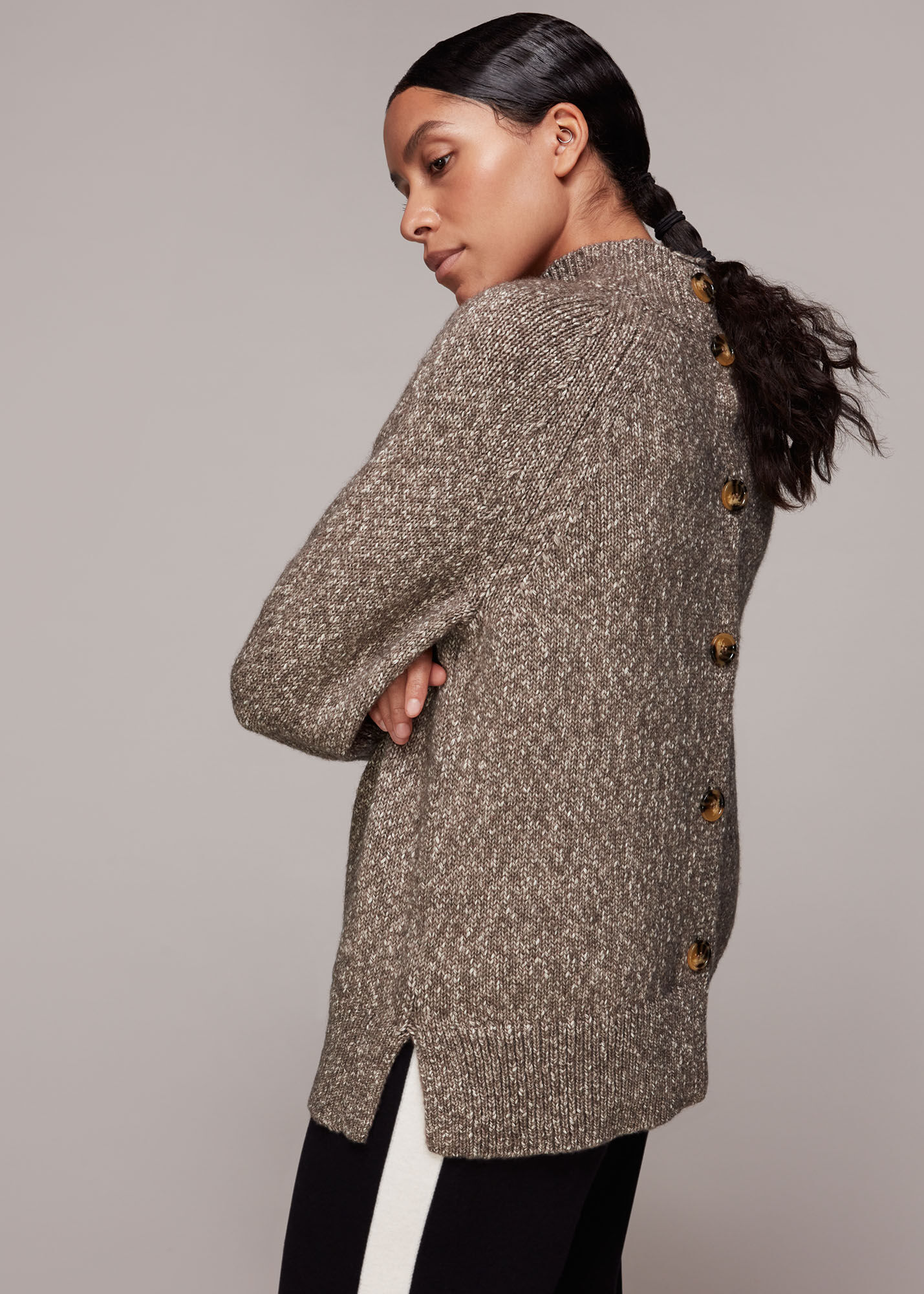 Oatmeal Flecked Button Back Knit WHISTLES