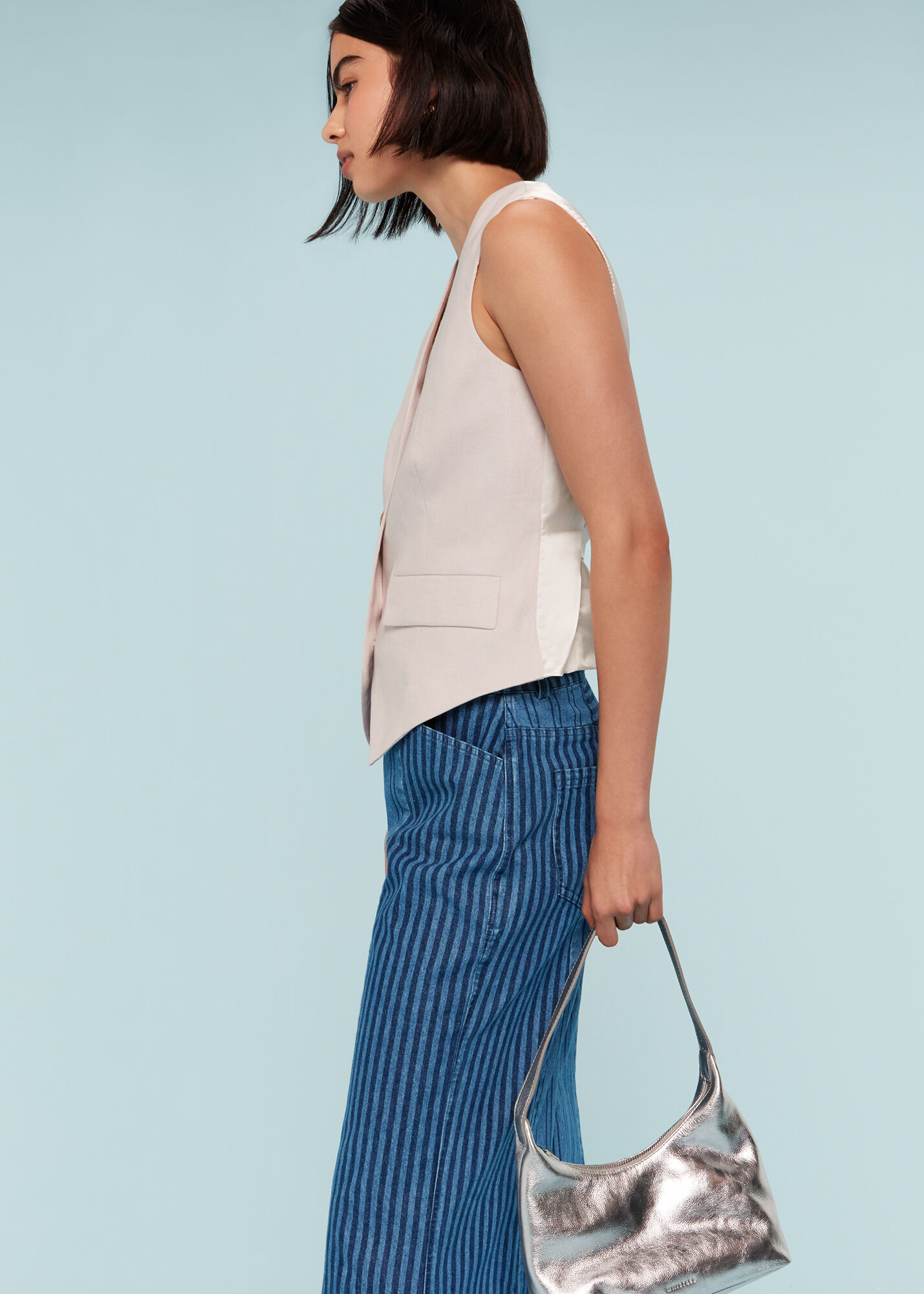 Denim Patchwork Vertical Stripe Jean WHISTLES