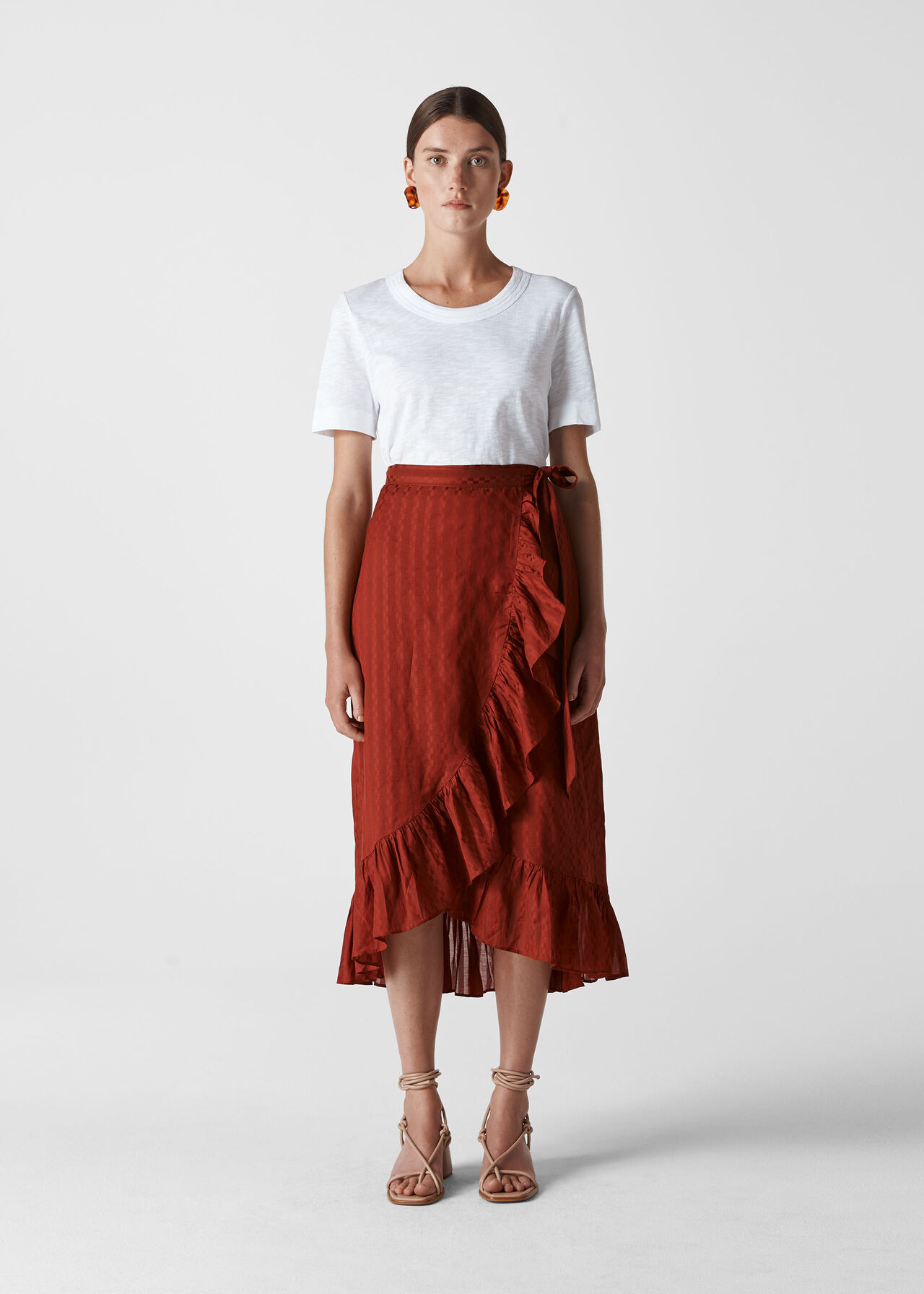 Frill Detail Wrap Skirt Rust