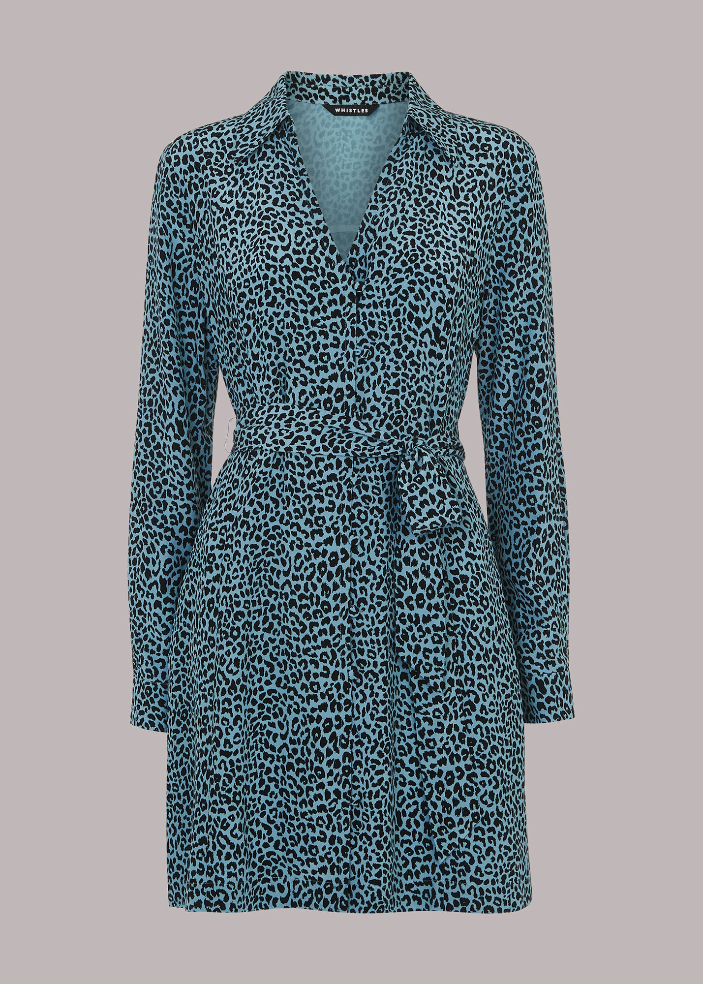 Blue/Multi Contrast Leopard Belted Dress WHISTLES