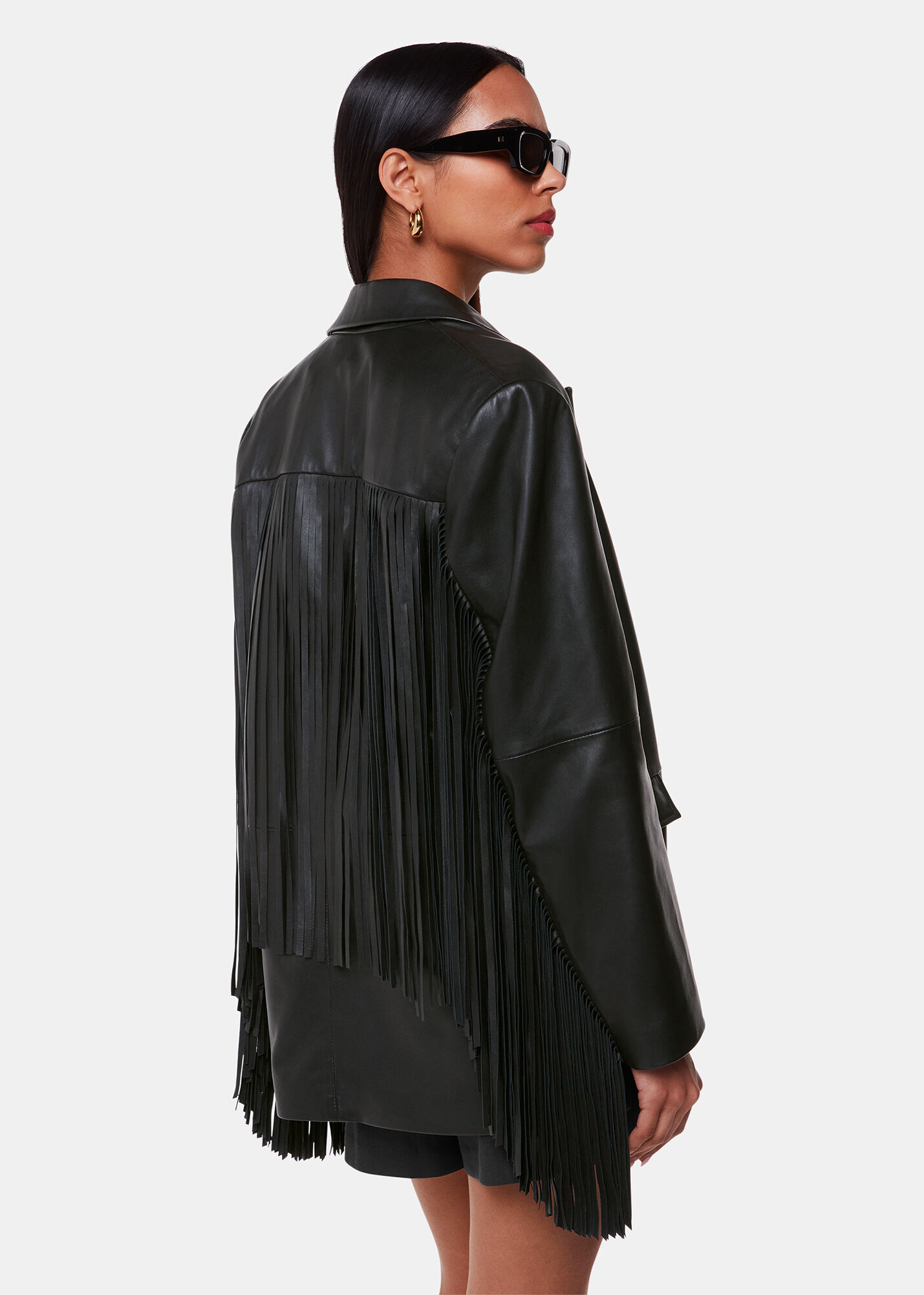 Black leather jacket fringe cheap