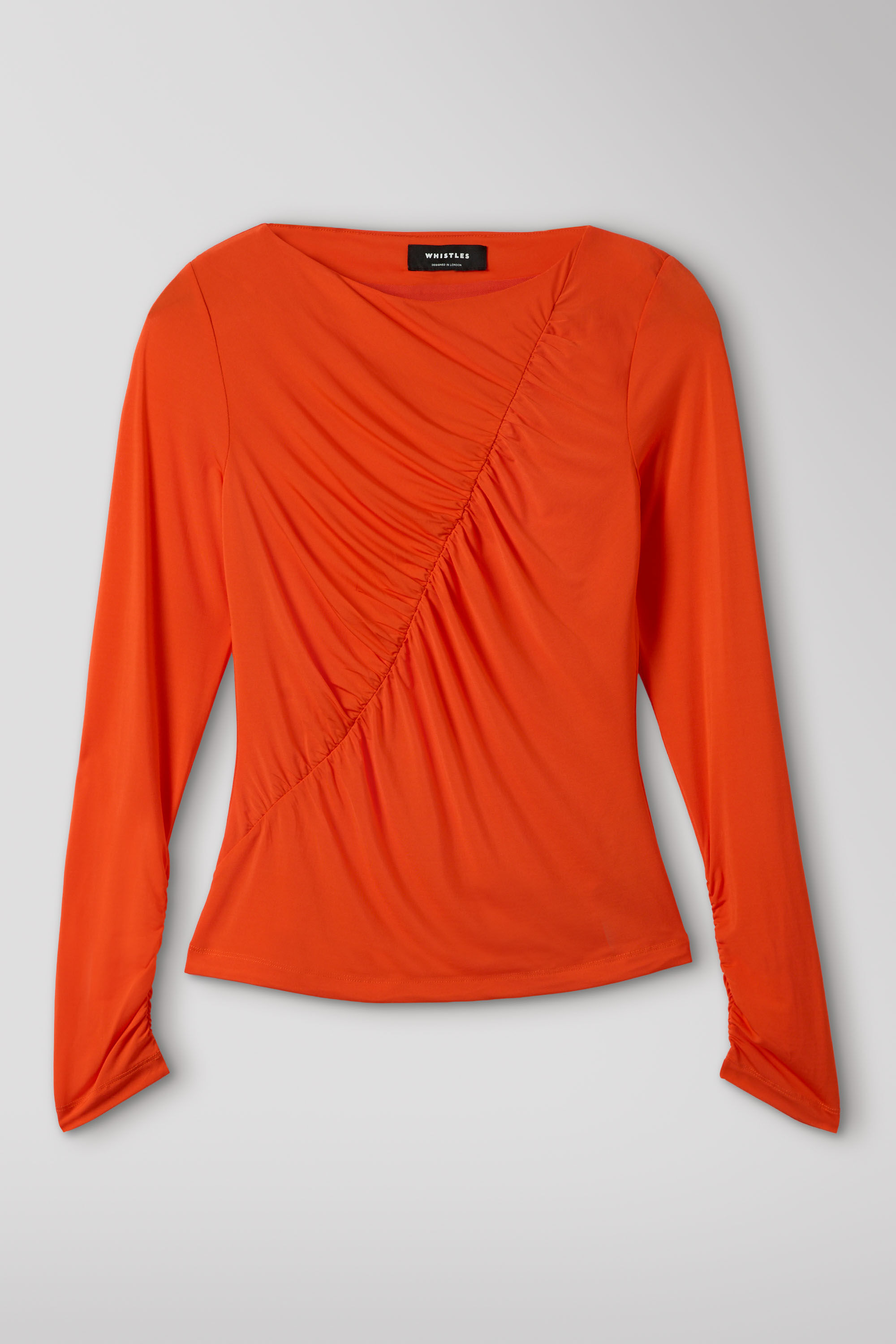Orange Asymmetric Gathered Top | WHISTLES | Whistles UK |