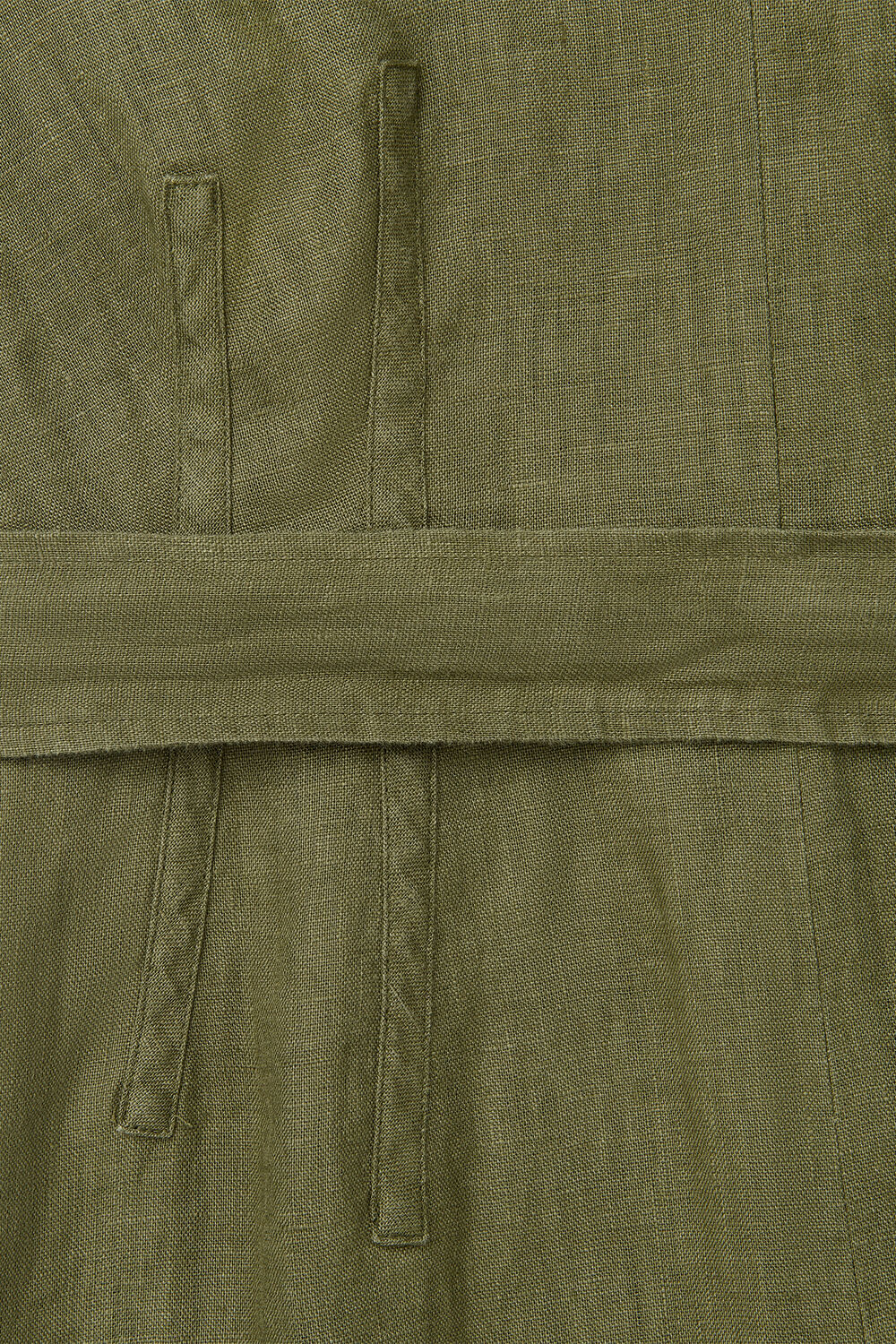 Khaki Petite Belted Seamed Linen Jumpsuit