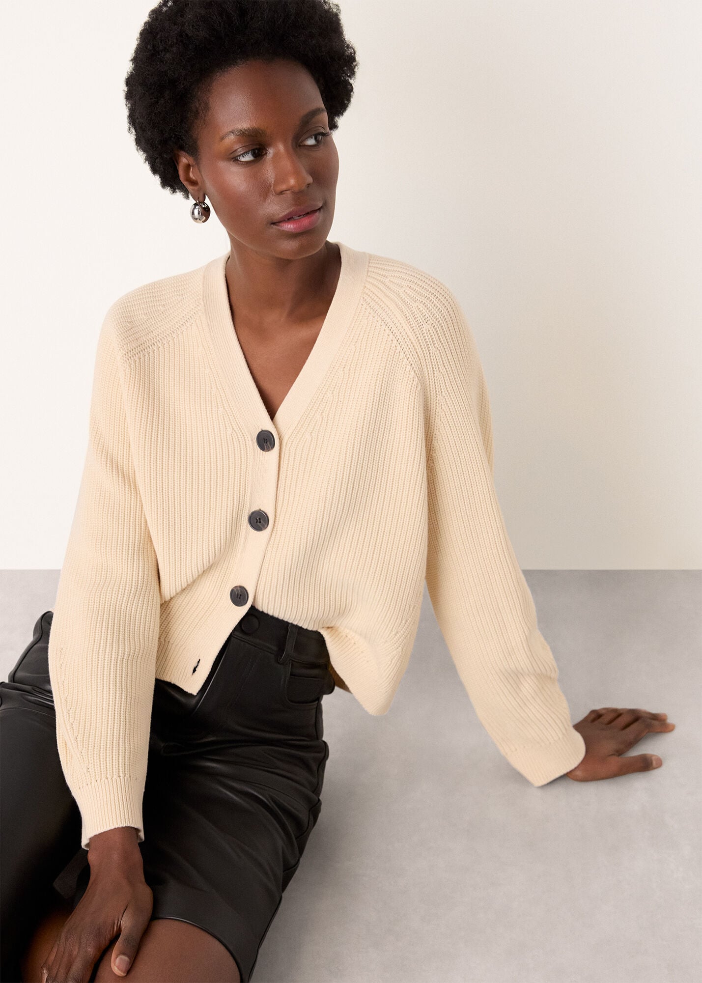 Ivory V Neck Cotton Cardigan | WHISTLES | Whistles US |