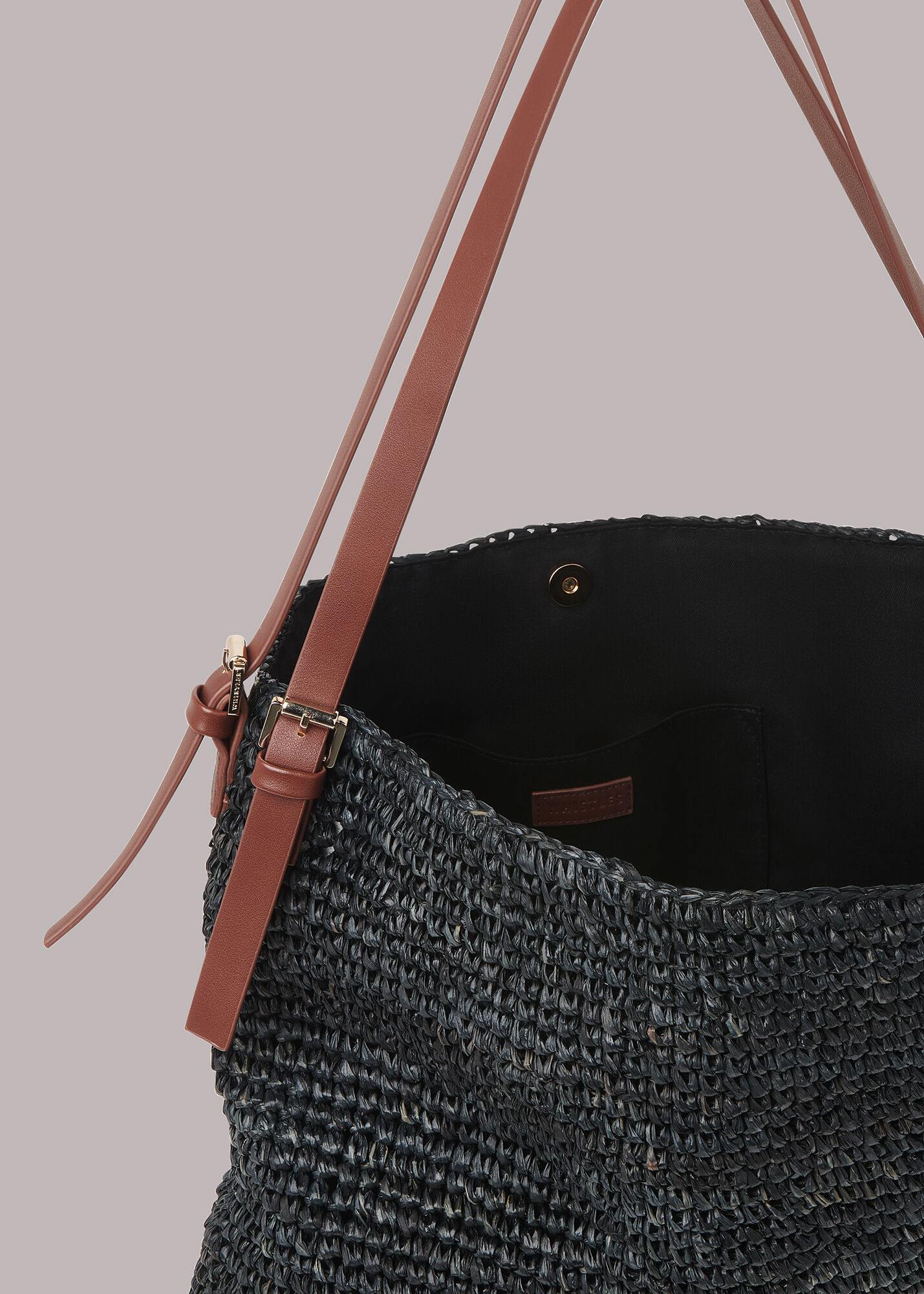 Black Aria Straw Shoulder Bag WHISTLES
