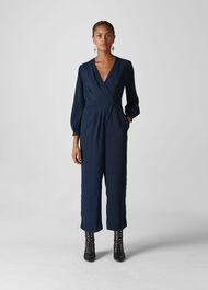 Animal Jacquard Wrap Jumpsuit Navy
