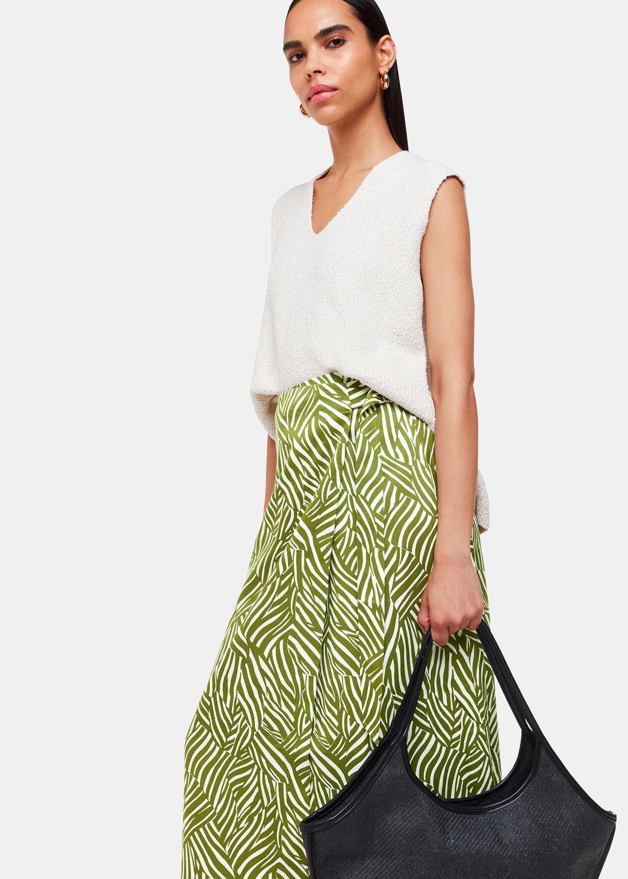 Linear Leaf Wrap Midi Skirt