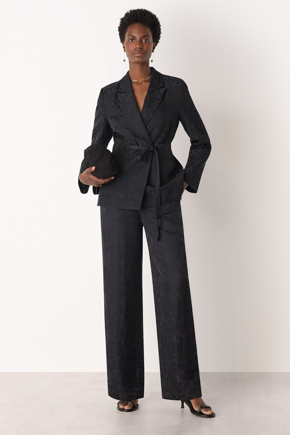Black Jacquard Straight Leg Trouser