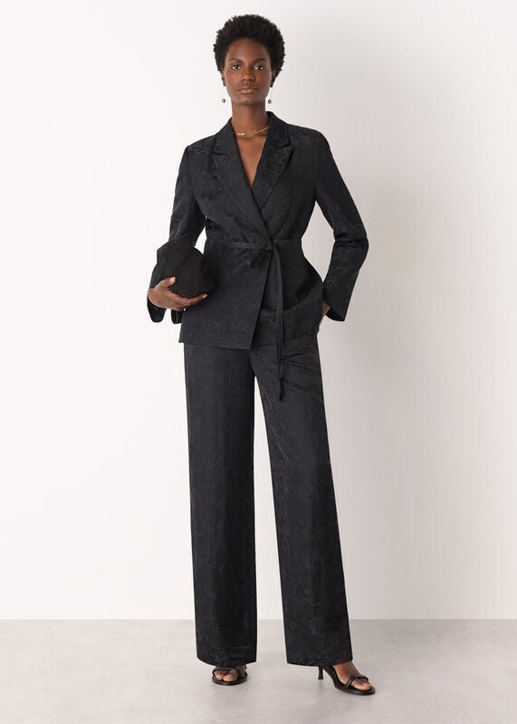 Black Jacquard Straight Leg Trouser