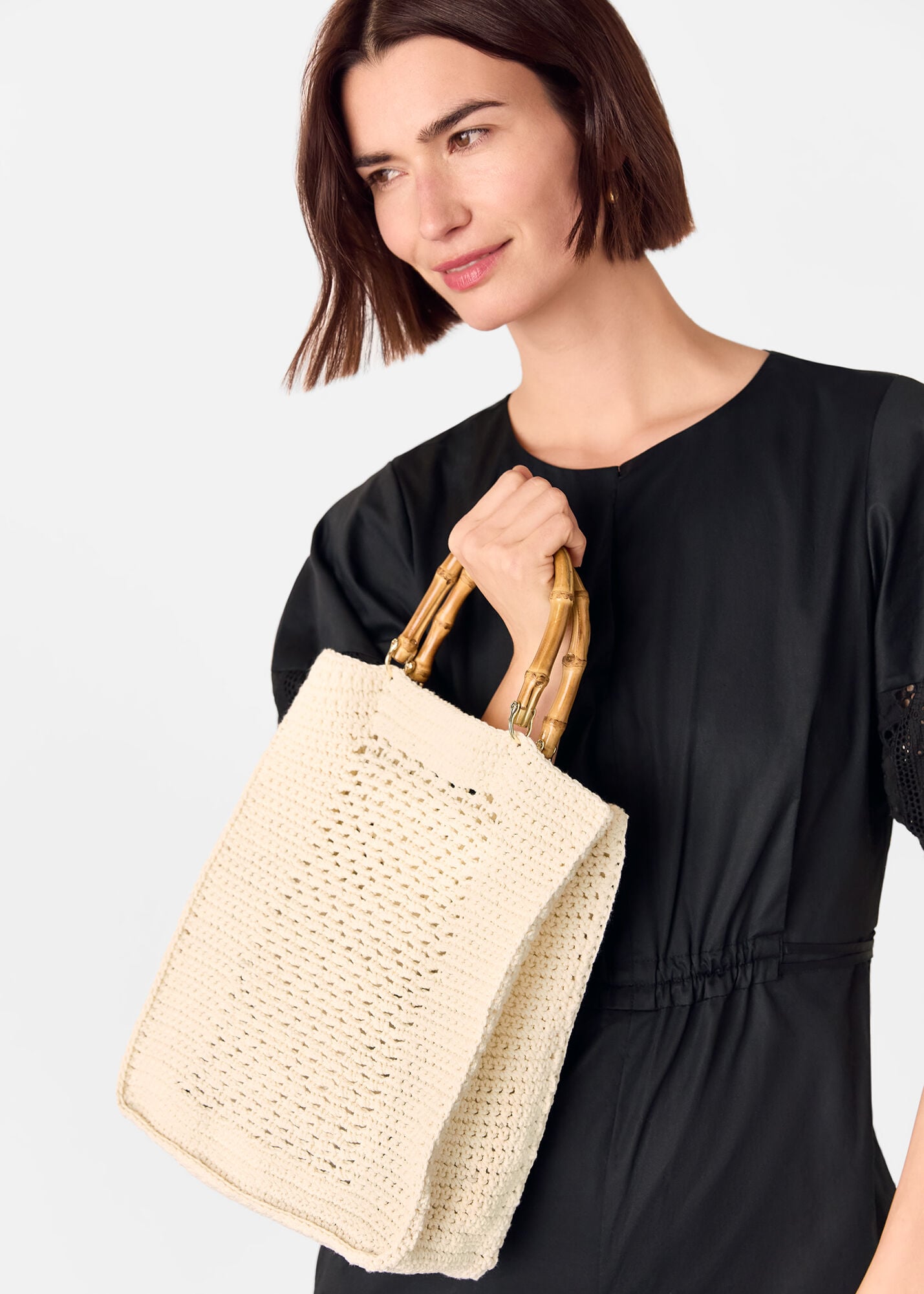 Cream Bamboo Handle Crochet Mini Bag | WHISTLES | Whistles US |