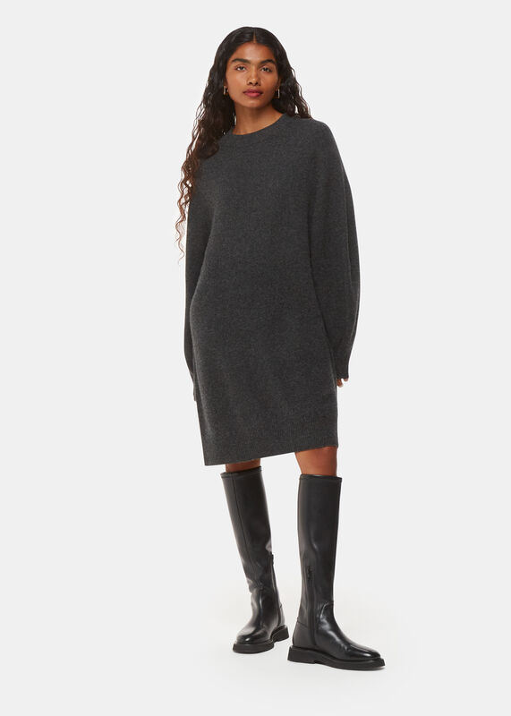 Grey Petite Ava Round Neck Knitted Dress