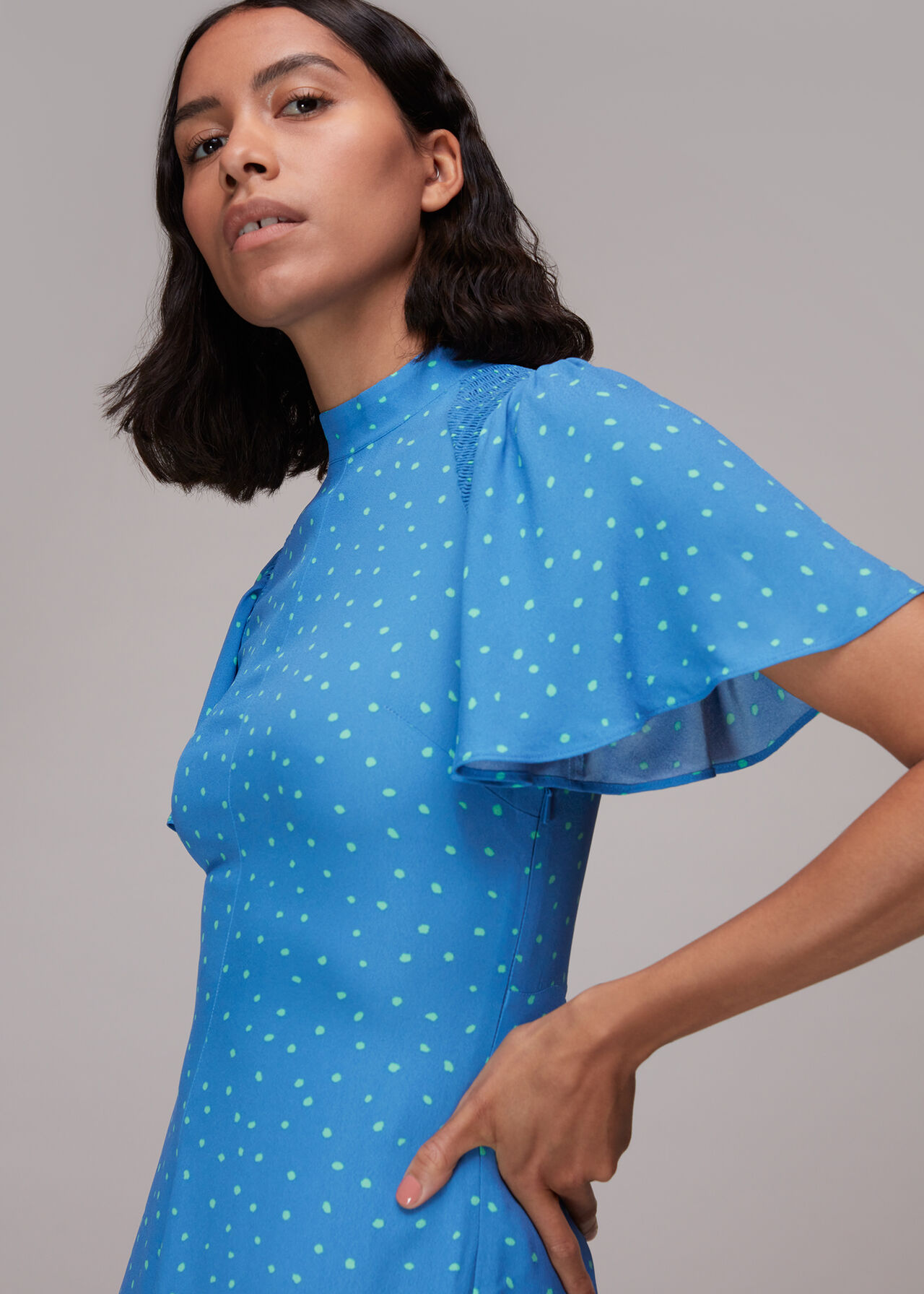 Uneven Spot Print Midi Dress