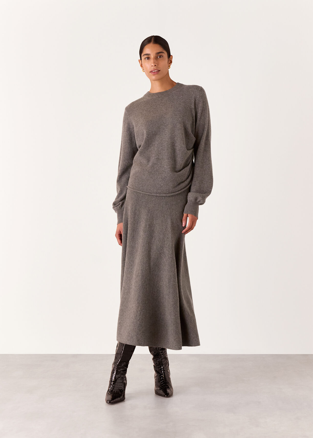 Taupe Side Ruched Knit Coord