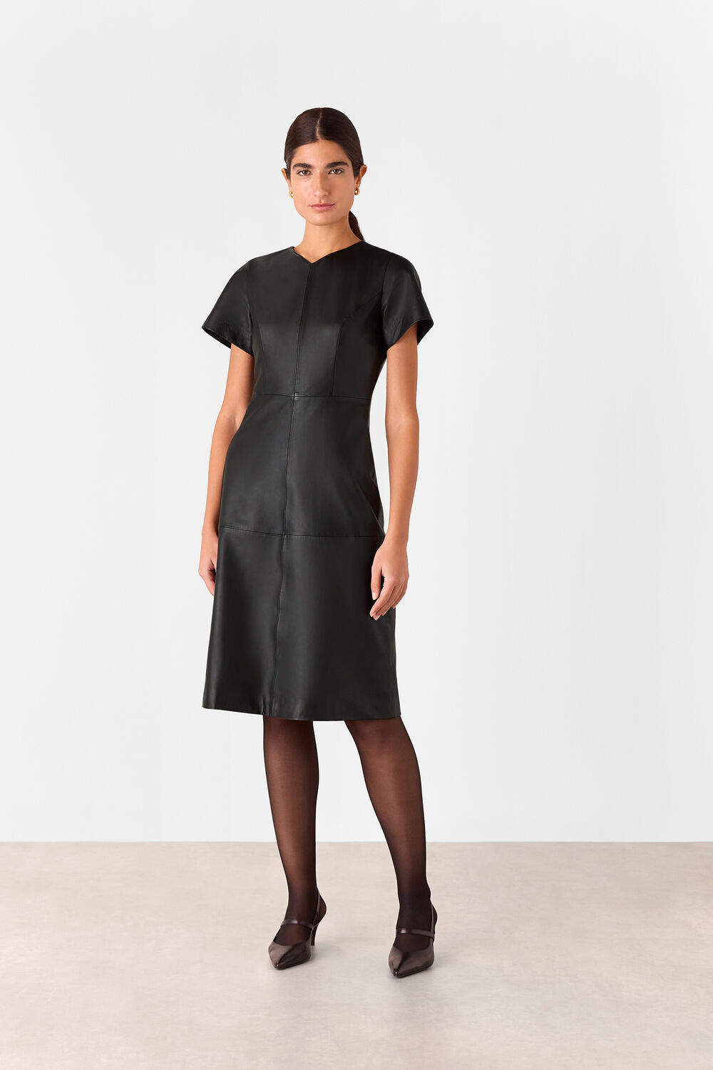 Black Rosamund A Line Leather Dress