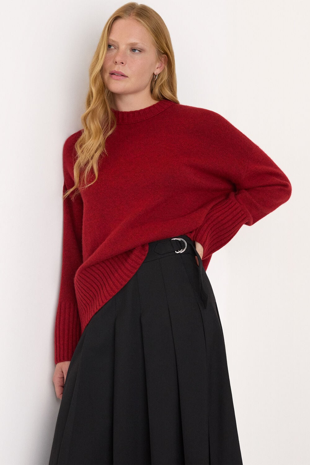 Dark Red Heavy Cashmere Crew Neck Knit