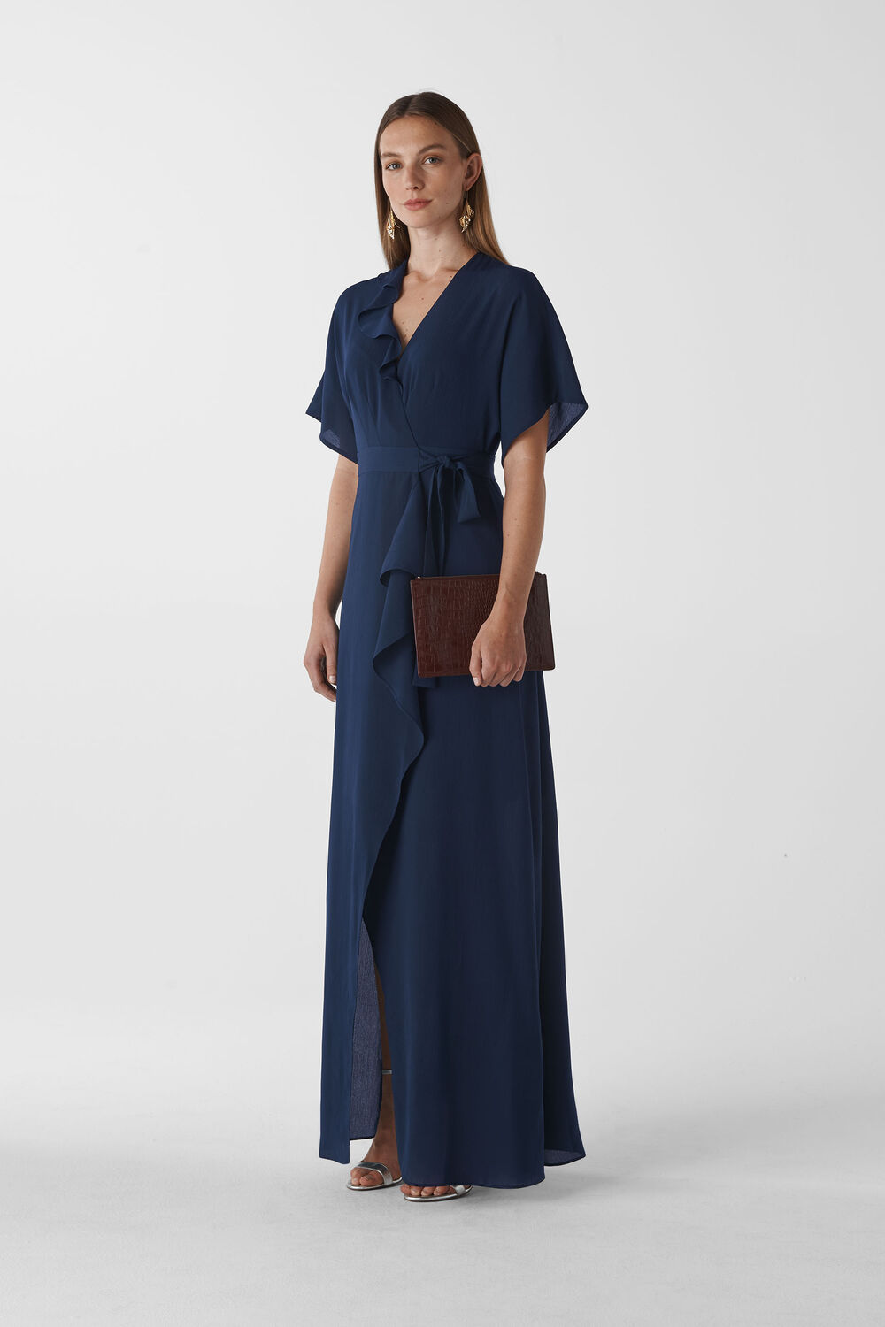 Nova Frill Wrap Maxi Dress Navy