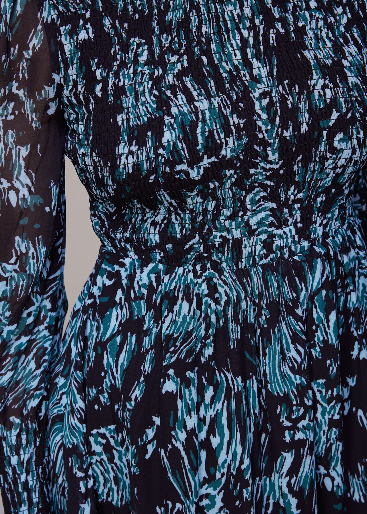 Wood Tiger Shirred Dress