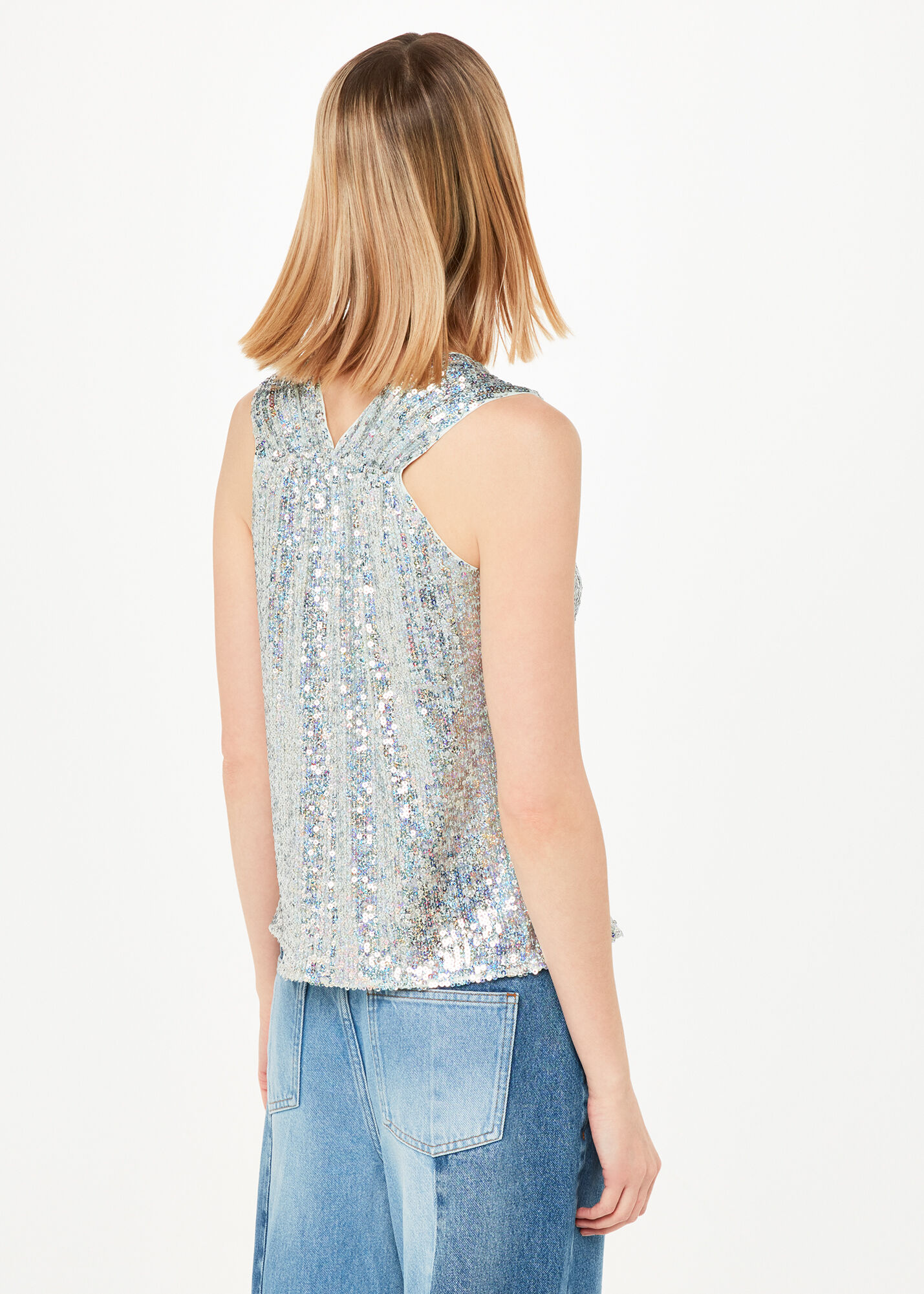 Silver Sequin Sleeveless V Neck Vest Top Whistles