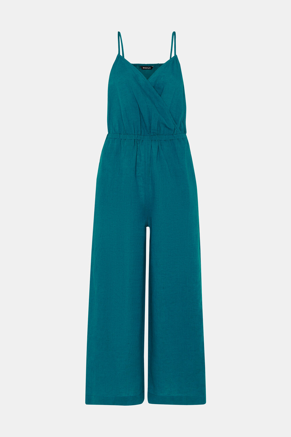 Teal Wrap Linen Blend Jumpsuit