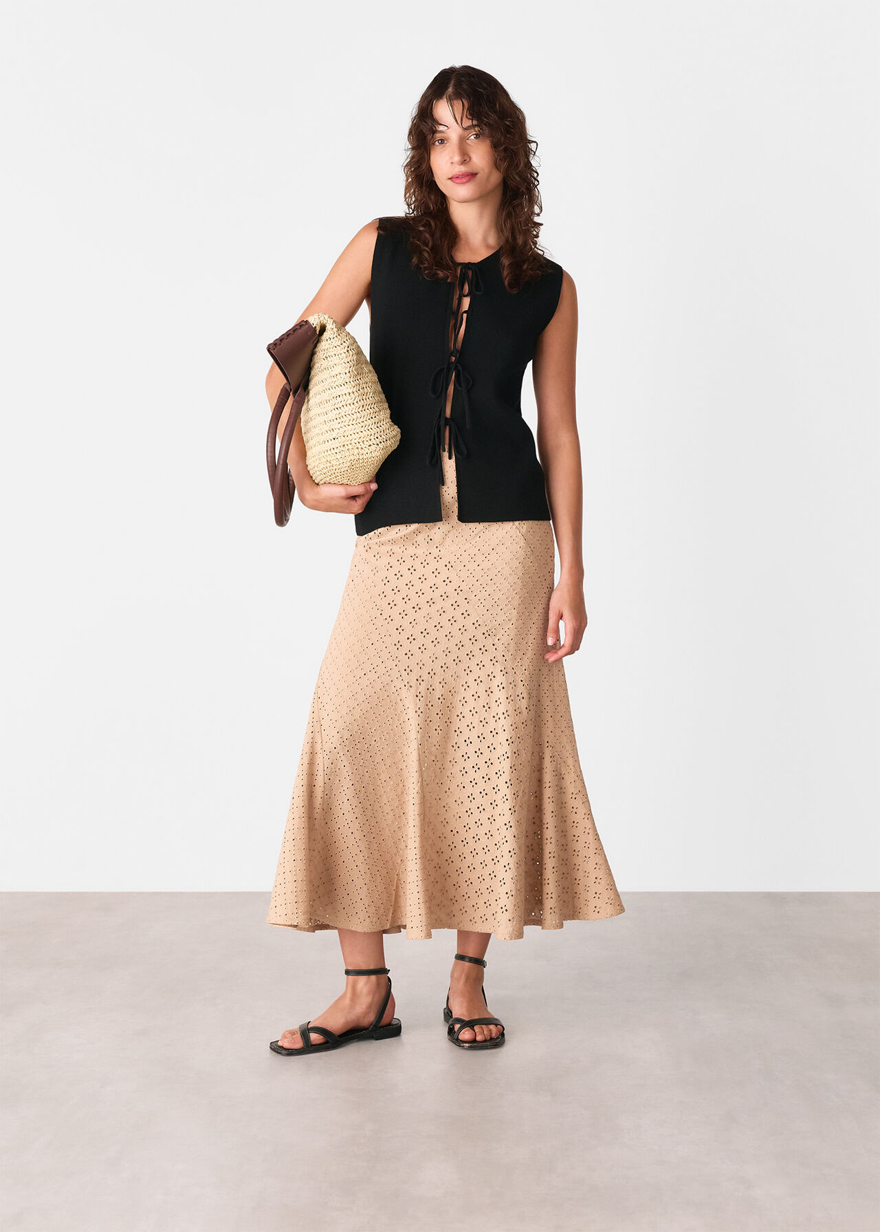 Cotton Broderie Midi Skirt