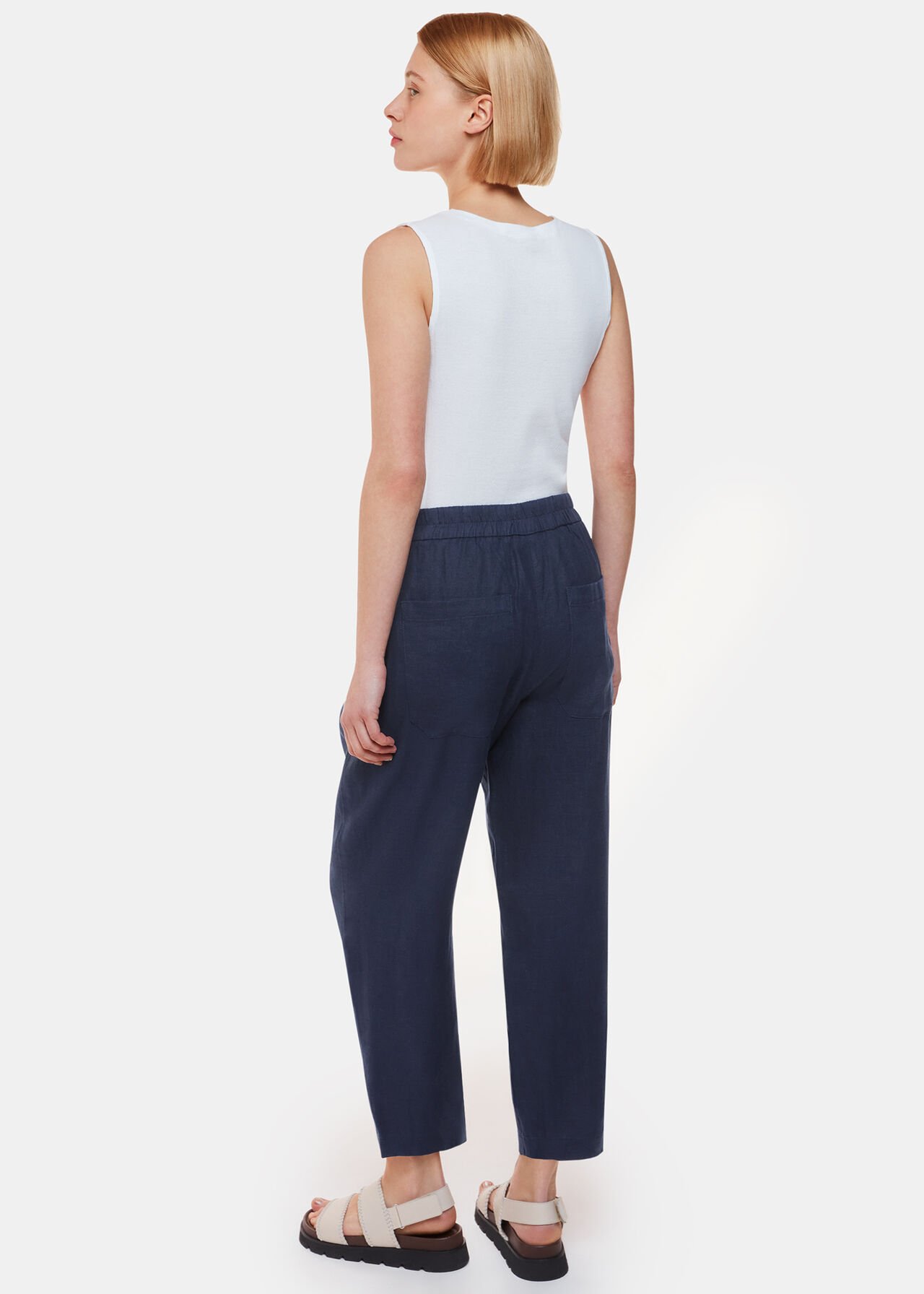 Whistles Linen Barrel leg Trousers Navy