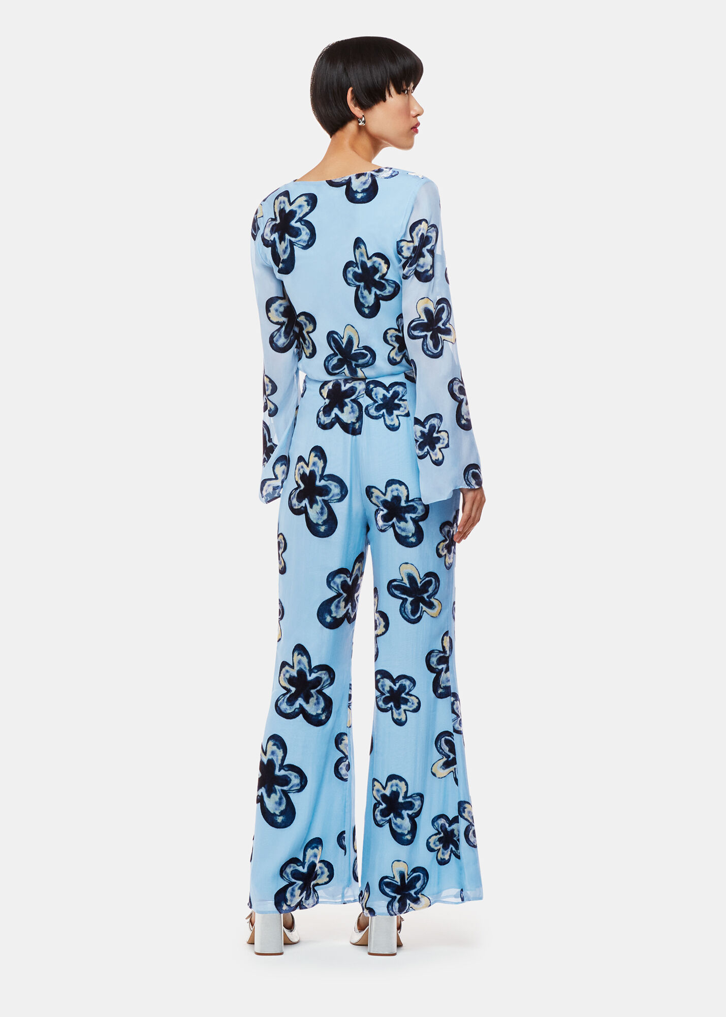 Blue/Multi Hazy Floral Velvet Trousers | WHISTLES | Whistles US |