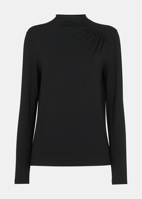 Black Ruched Front Detail Jersey Top