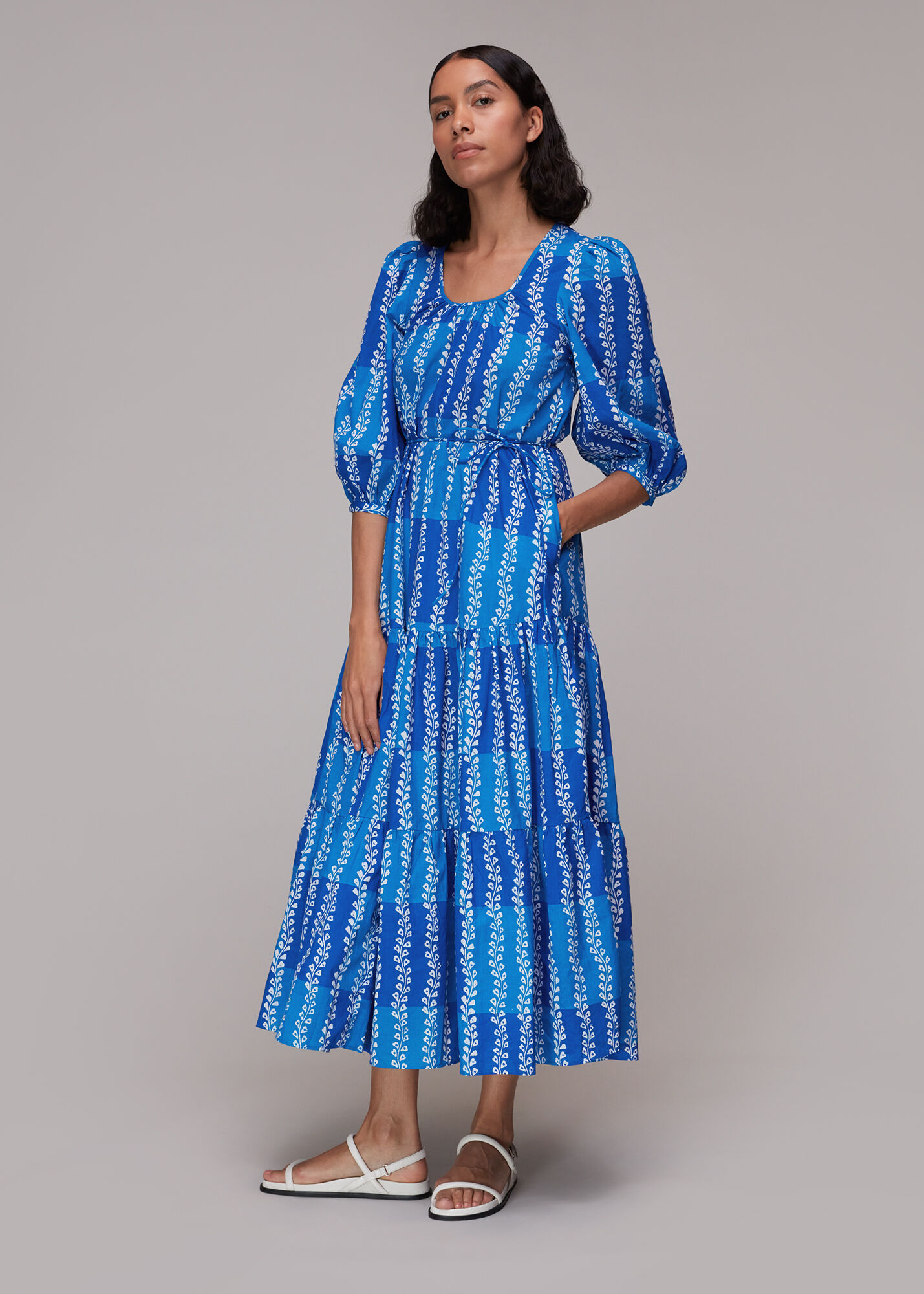 Blue/Multi Trailing Leaf Trapeze Dress WHISTLES Whistles