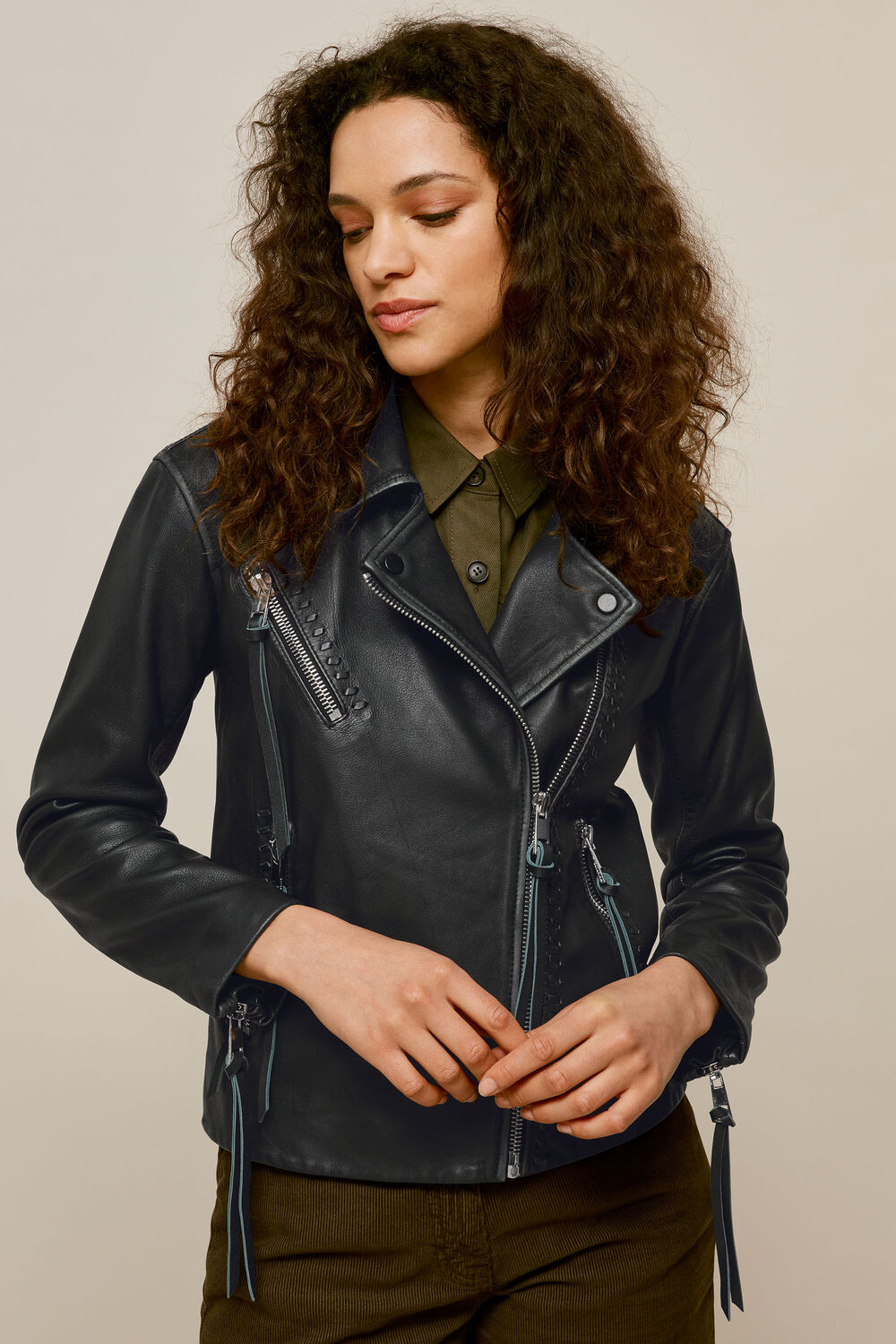 Tessa Tumbled Leather Biker Black