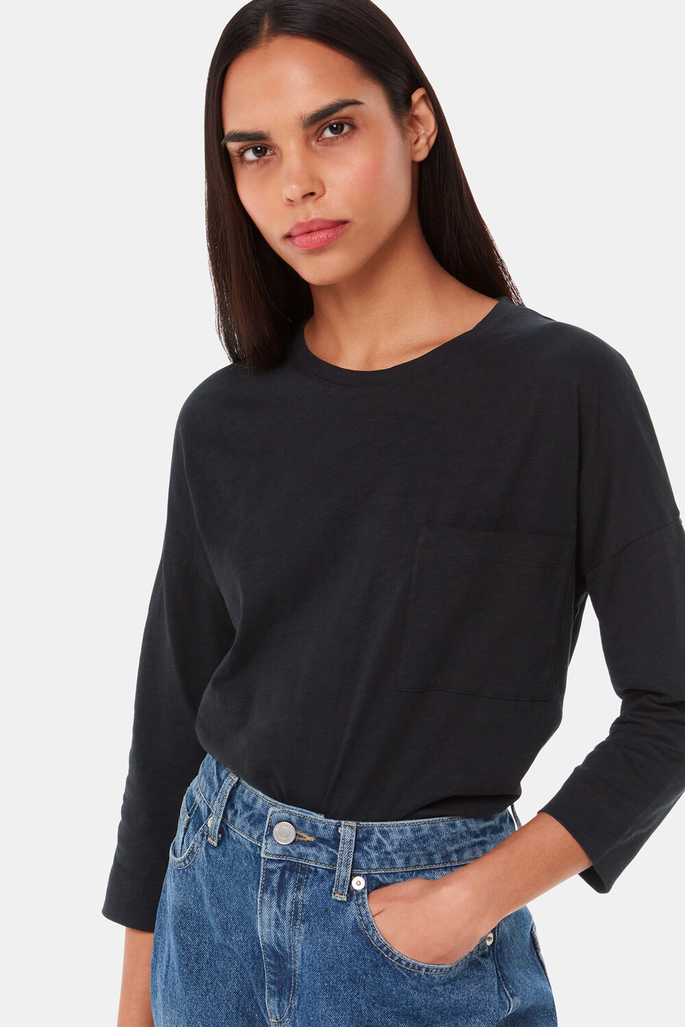 Black Cotton Patch Pocket Top