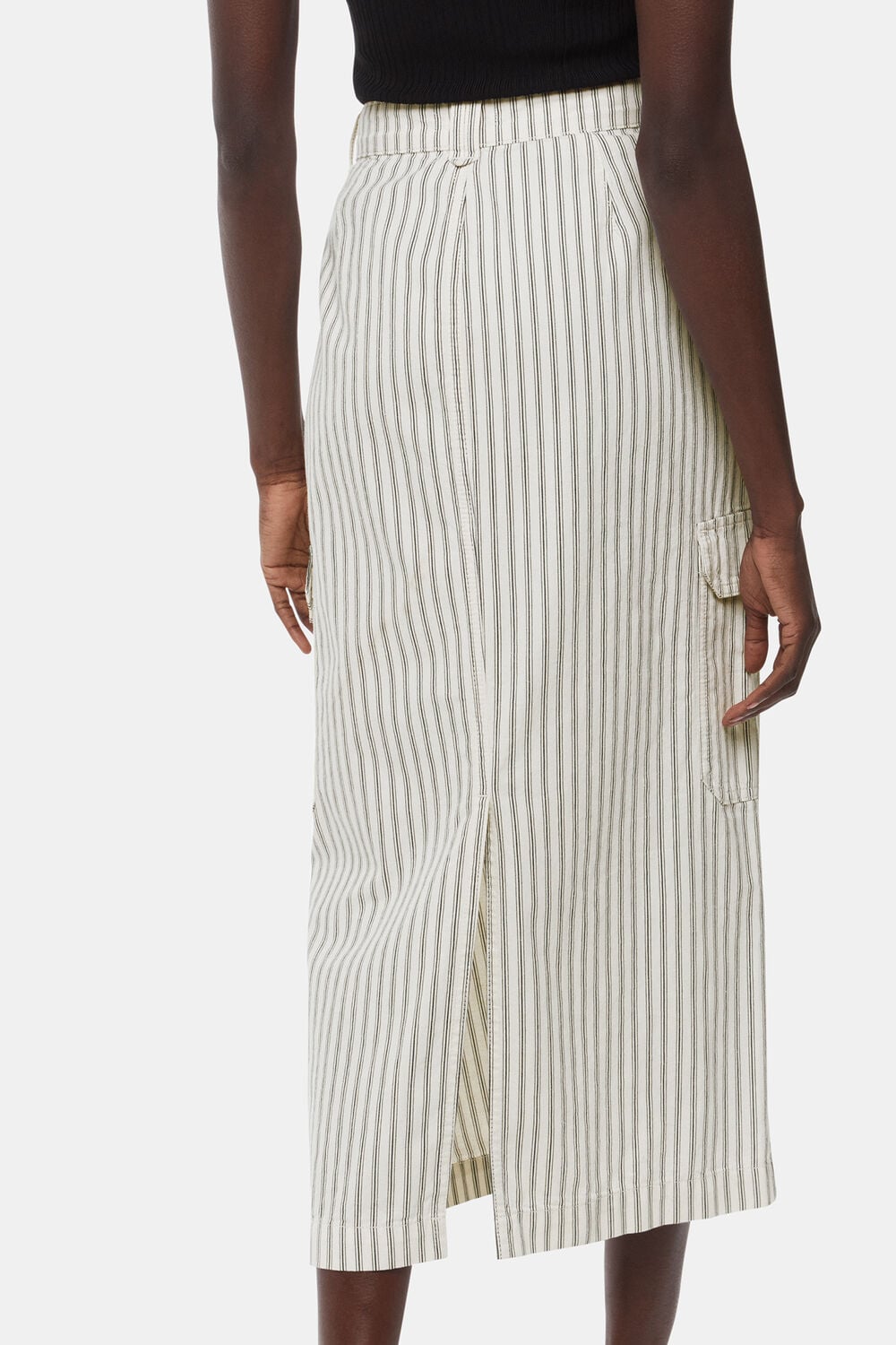 White Stripe Cargo Midi Skirt