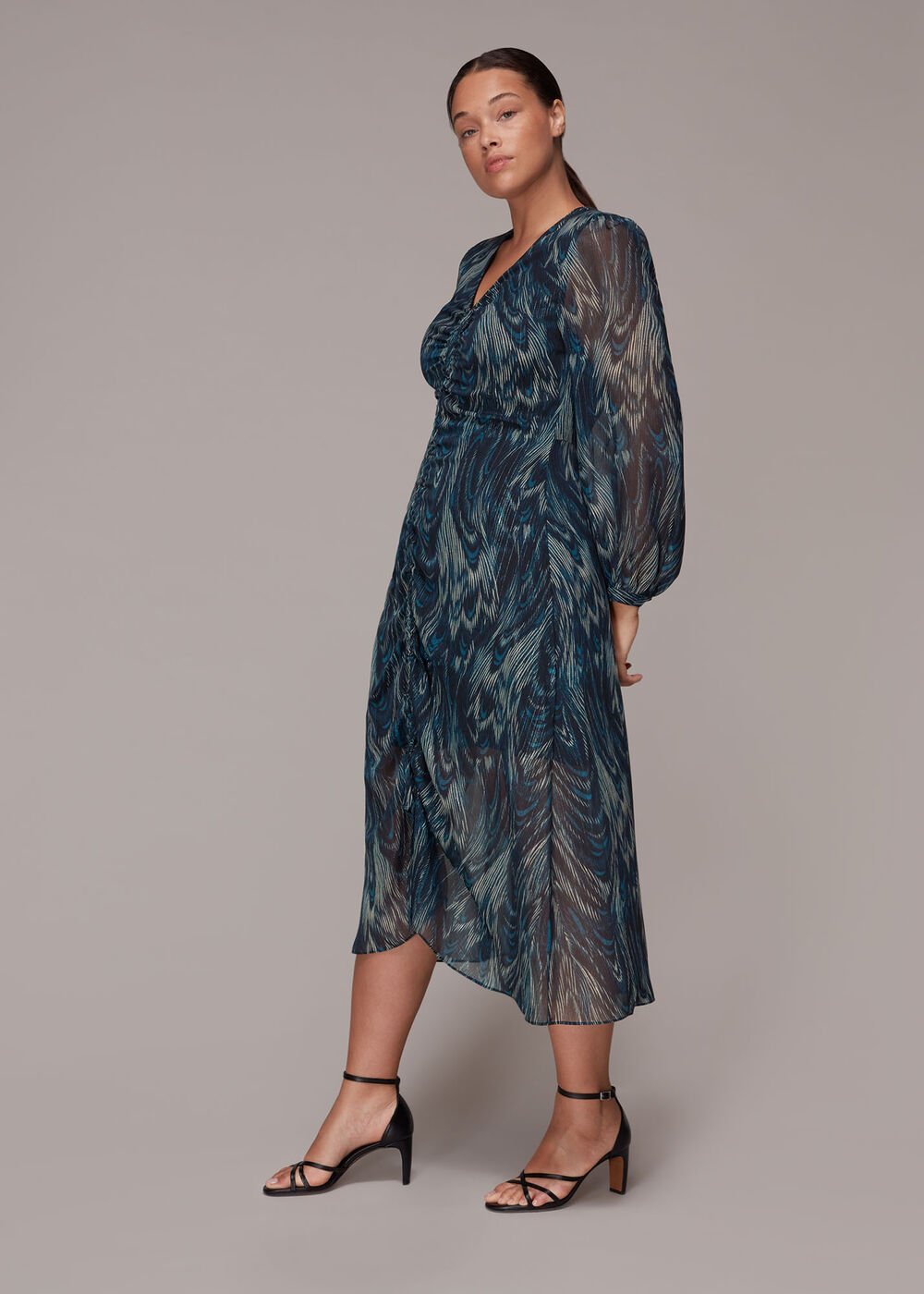 Wave Print Ruched Dress